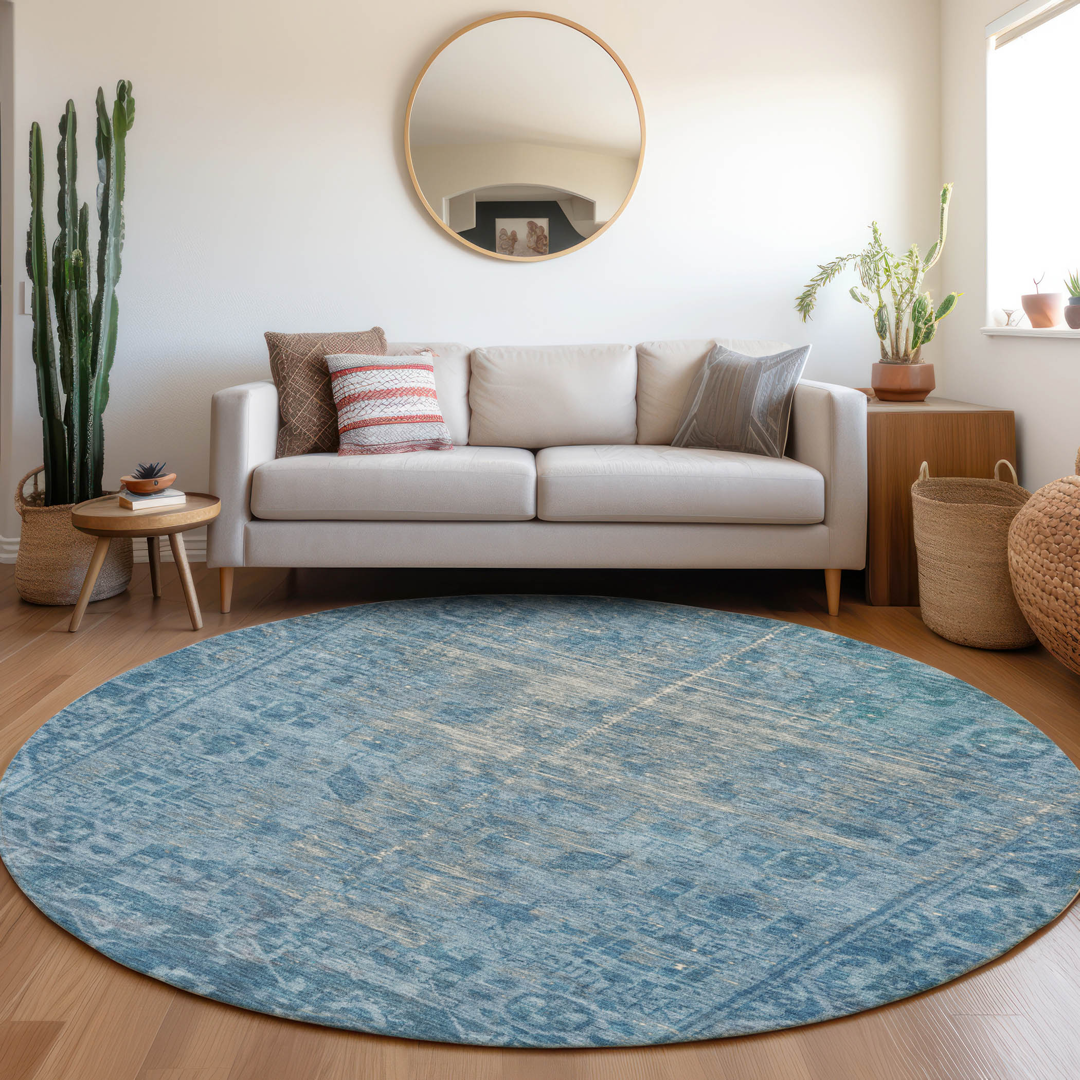 Addison Rugs ACN1228BU8RO Chantille ACN1228BU 8 x 8 (ft) Polyester Blue Round Indoor/Outdoor Geometric Machine washable Area rug