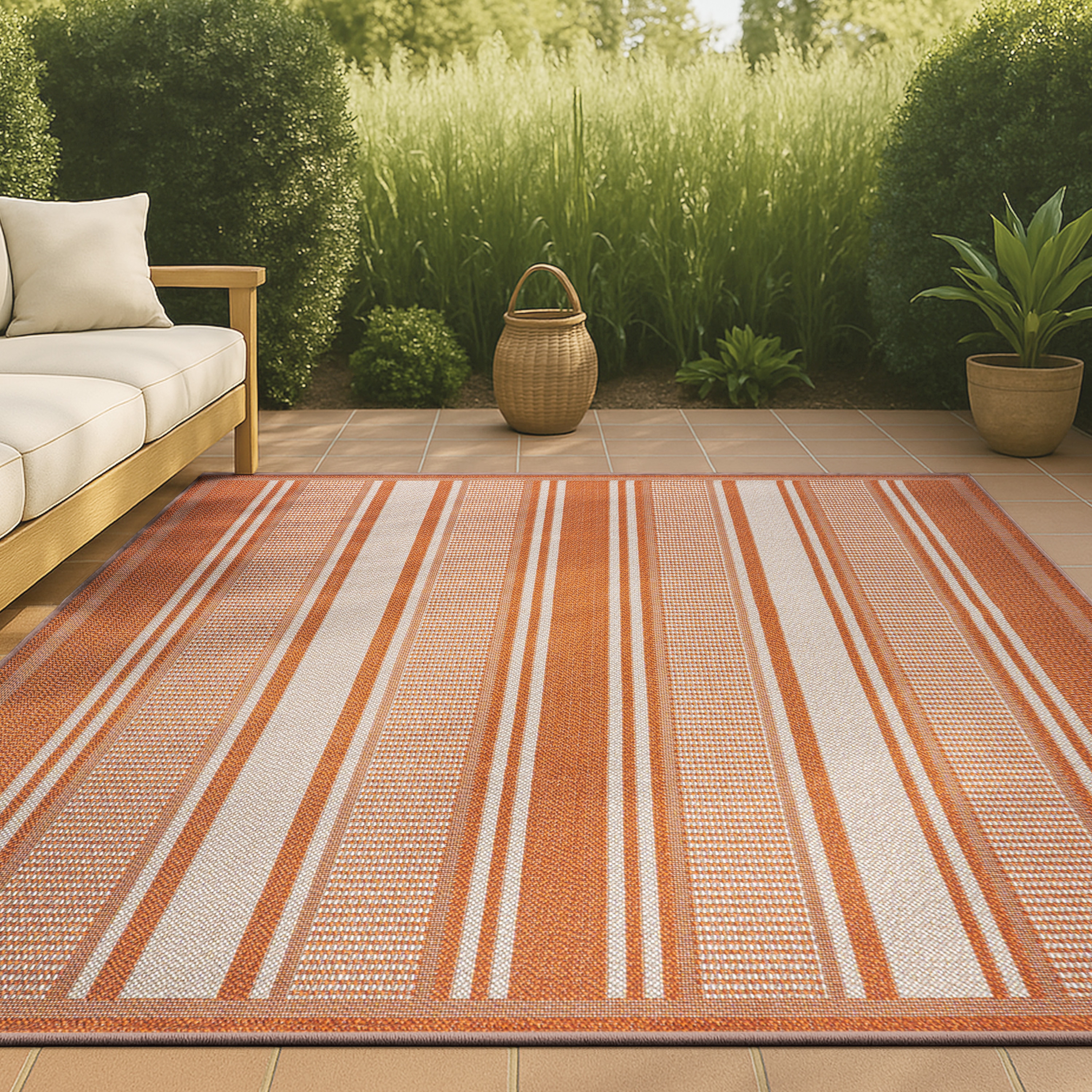 JONATHAN  Y SMB202C-8 Santa Monica Haynes 8 x 10 (ft) Loomed Polypropylene Orange/Cream Rectangular Indoor/Outdoor Stripe Farmhouse/Cottage Area rug