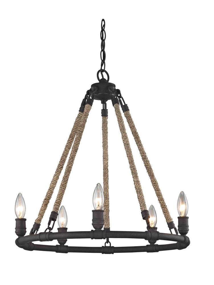 allen + roth WL-2077 Wharfside 5-Light Textured Bronze Transitional Geometric Hanging Pendant Light