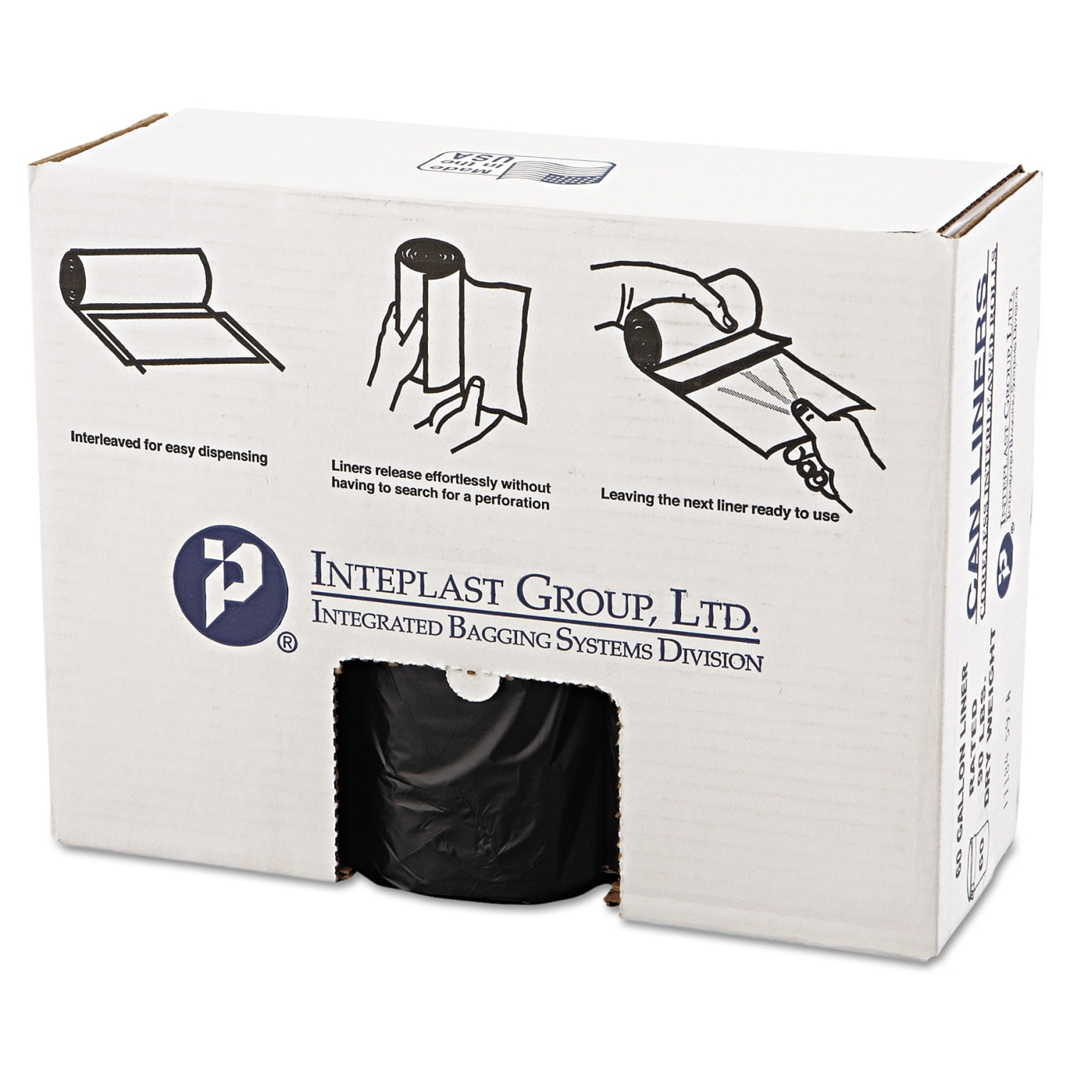 Inteplast Group Building Products IBSVALH3860K22 60-Gallon Scent free Black Indoor Plastic Can Twist Tie Trash Bag 150 -Count