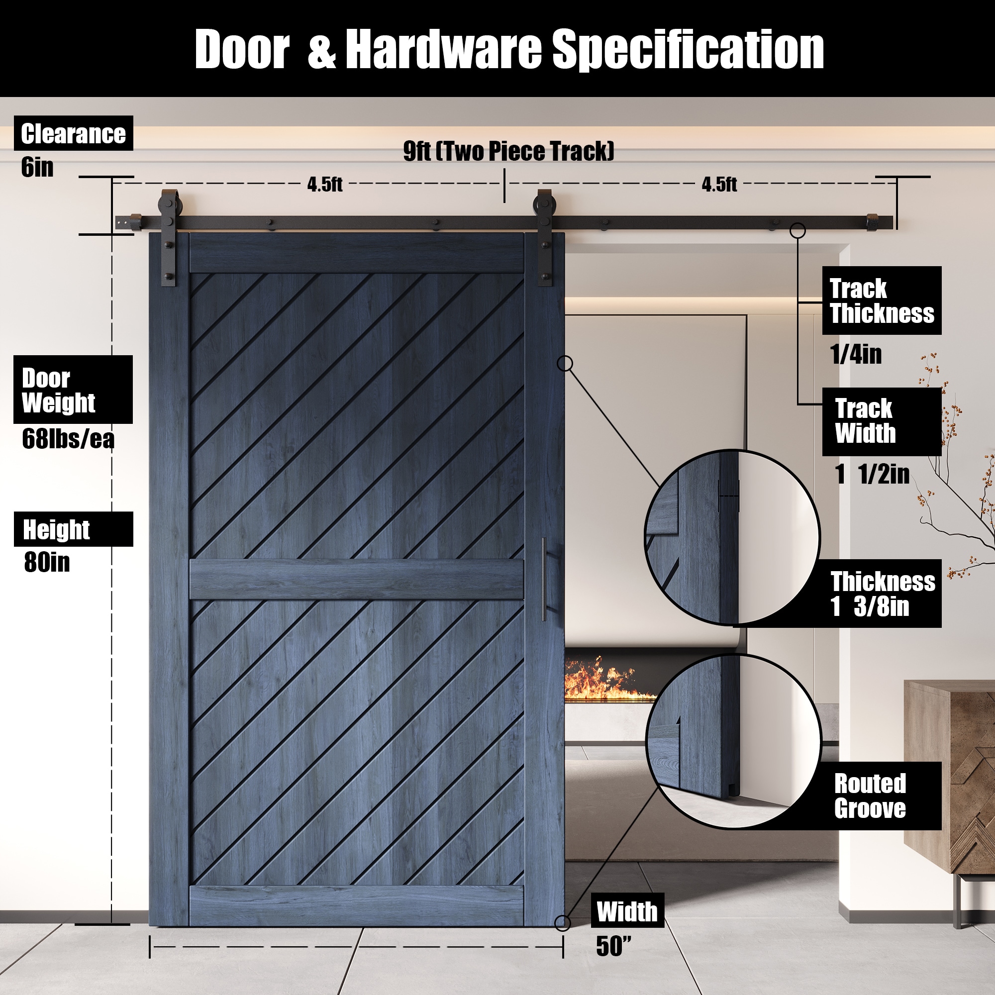 HOMACER YT1H108C-XT1-5080-NA Barn-Doors - View #2