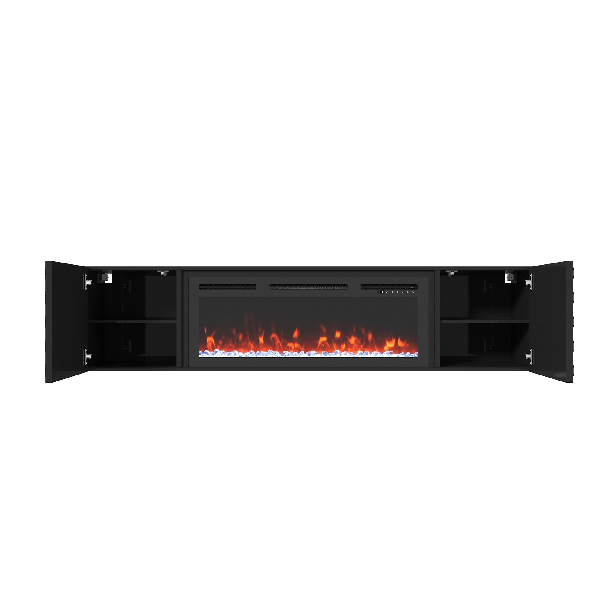 Clihome CL-WMTVS017-EXP-F018 67.32-Inches W Black TV Stand with Fan-forced Wall-mount Electric Fireplace with Remote Control Included