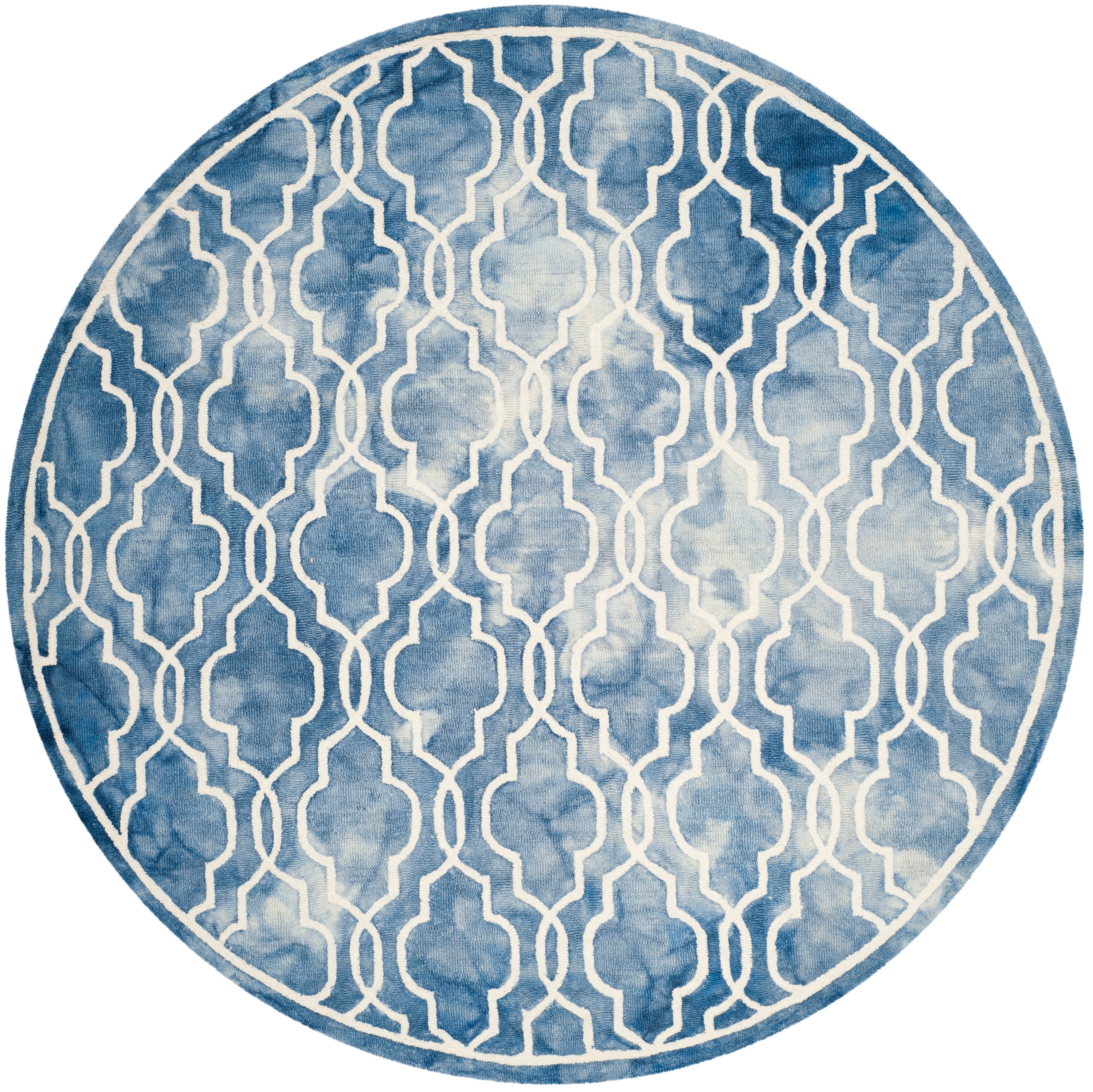 Safavieh DDY539K-7R Dip Dye Maribeth 7 x 7 (ft) Tufted Wool Blue/Ivory Round Indoor Trellis Bohemian/Eclectic Area rug