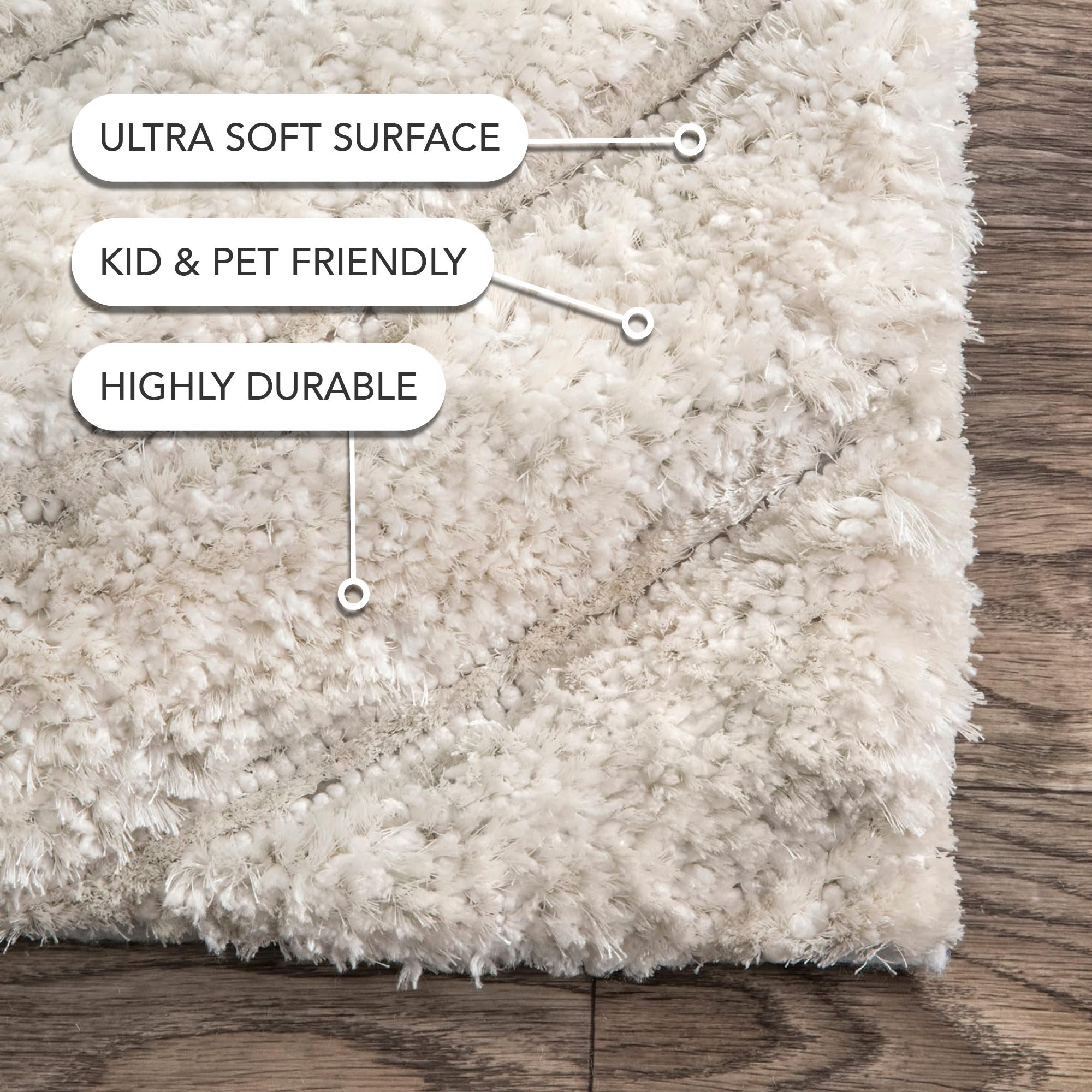 Isabel Swirl Off-White Tufted Shag Area Rug, 7'6" x 9'6"