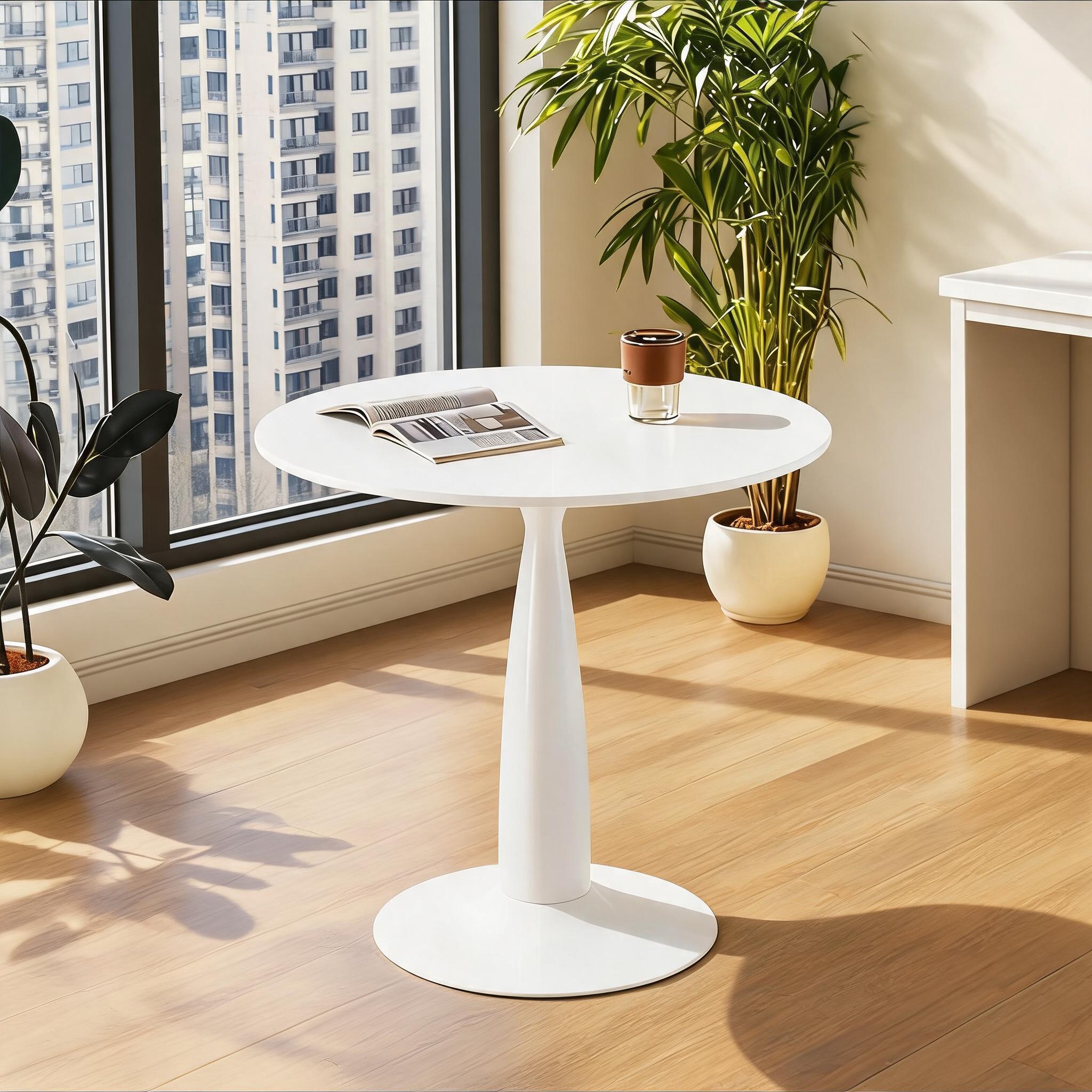 Watnature 31.5 Inch 4-Seat Classic White MDF and Metal Pedestal Round Table Mid-Century Modern Multi-Use Table for Dining Living Room and Office #8C4DT74OGLND