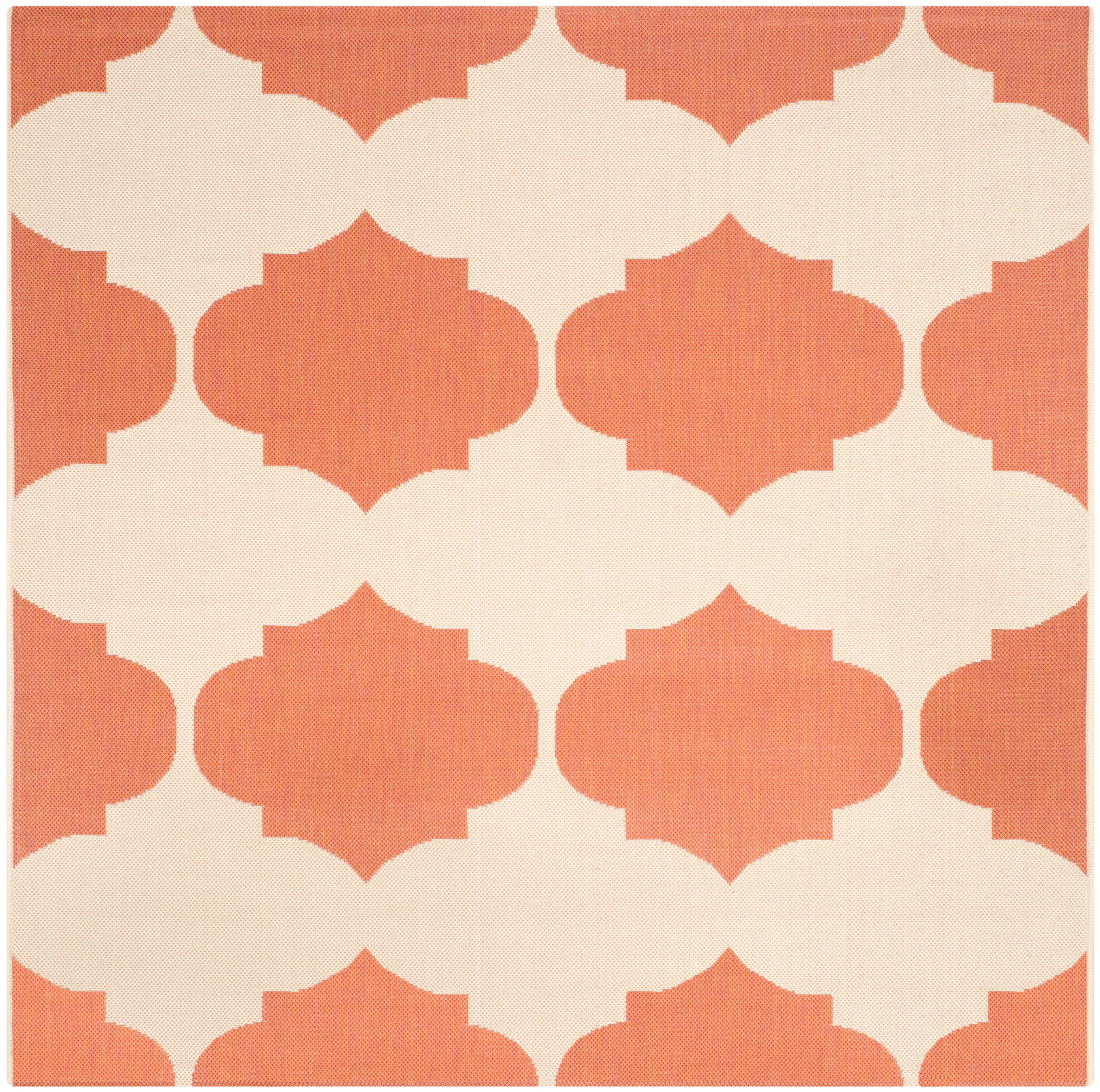 Beige and Terracotta Geometric Low Pile Square Area Rug