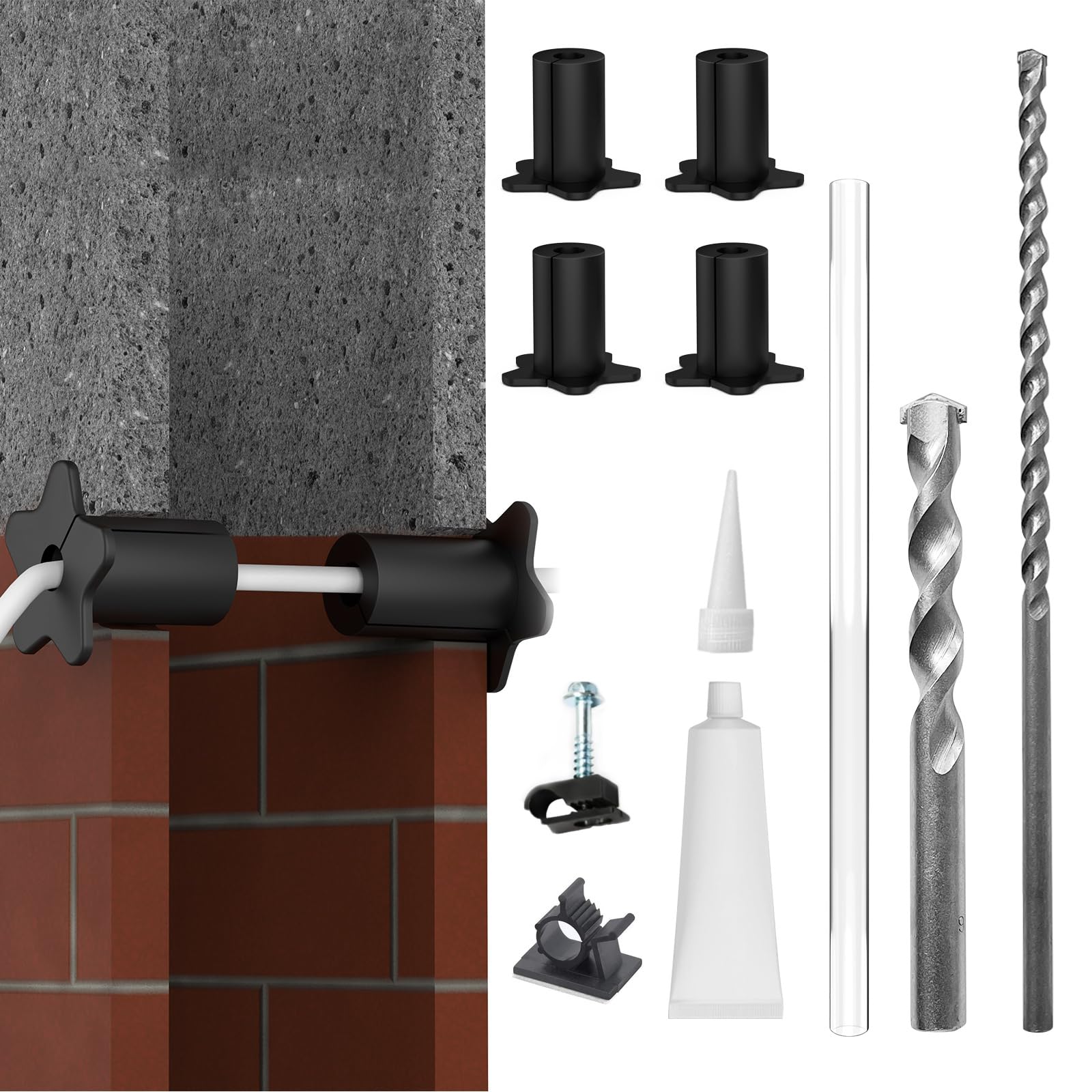 AKSCYZM  Starlink Cable Routing Kit for 5/8 inch Wall Hole Includes Drill Bits Silicone Wall Grommets Wire Clips and Sealant for Concrete and