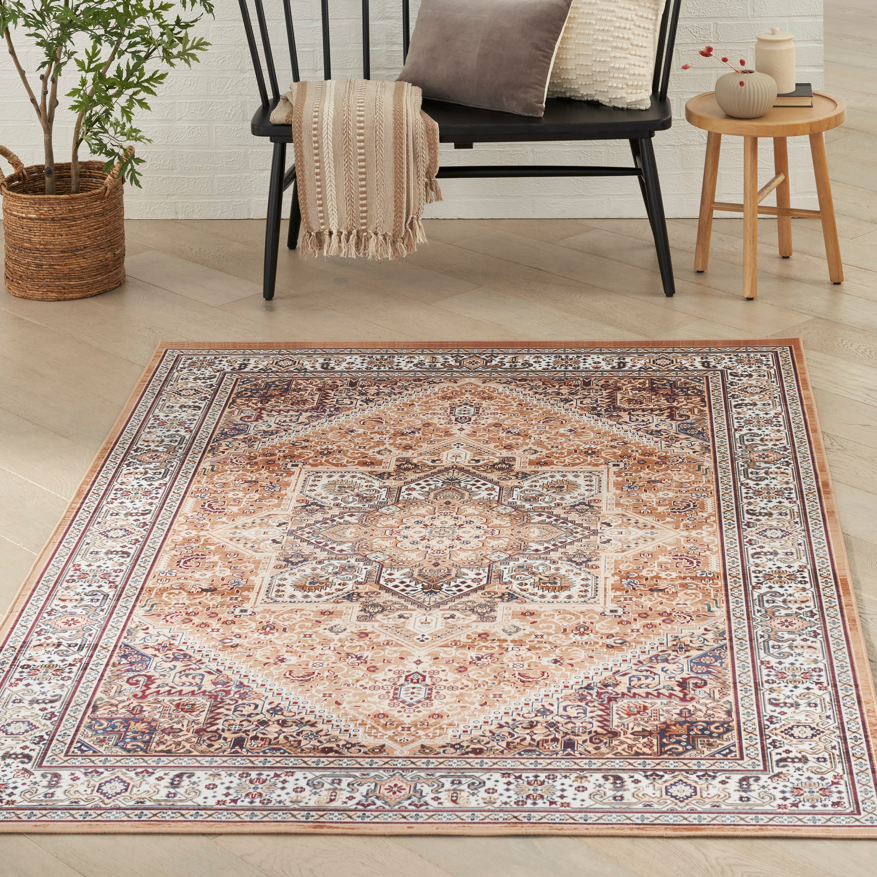 Nourison Home 099446930828 Vintage Home 4 x 6 (ft) Polyester Gold Rectangular Indoor Medallion Persian Area rug