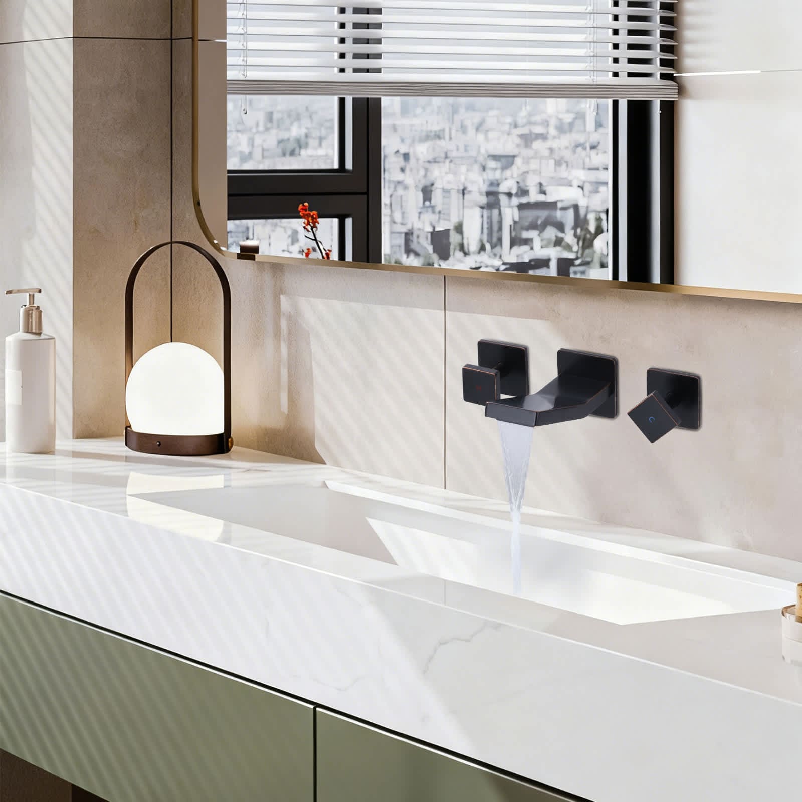 ALEASHA Double Handle Wall Mounted Bathroom Vessel Sink Faucet with ...