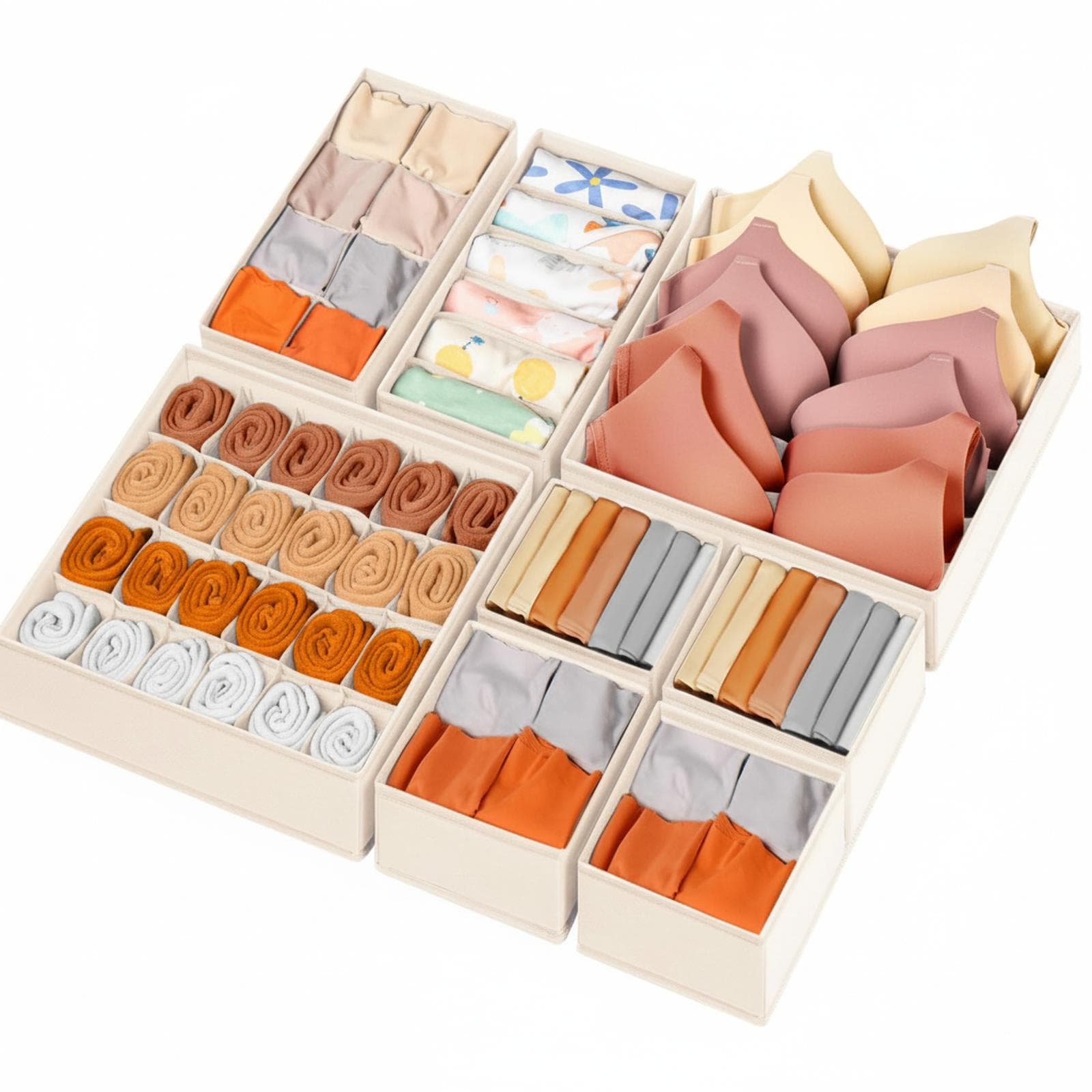Baginizer Drawer Organizer Clothes 8 Pack Dresser Bins For Underwear Sock Fabric Closet Organization And Storage Dividers Bedroom 48 Compartments Grey #BAGINIZER001165
