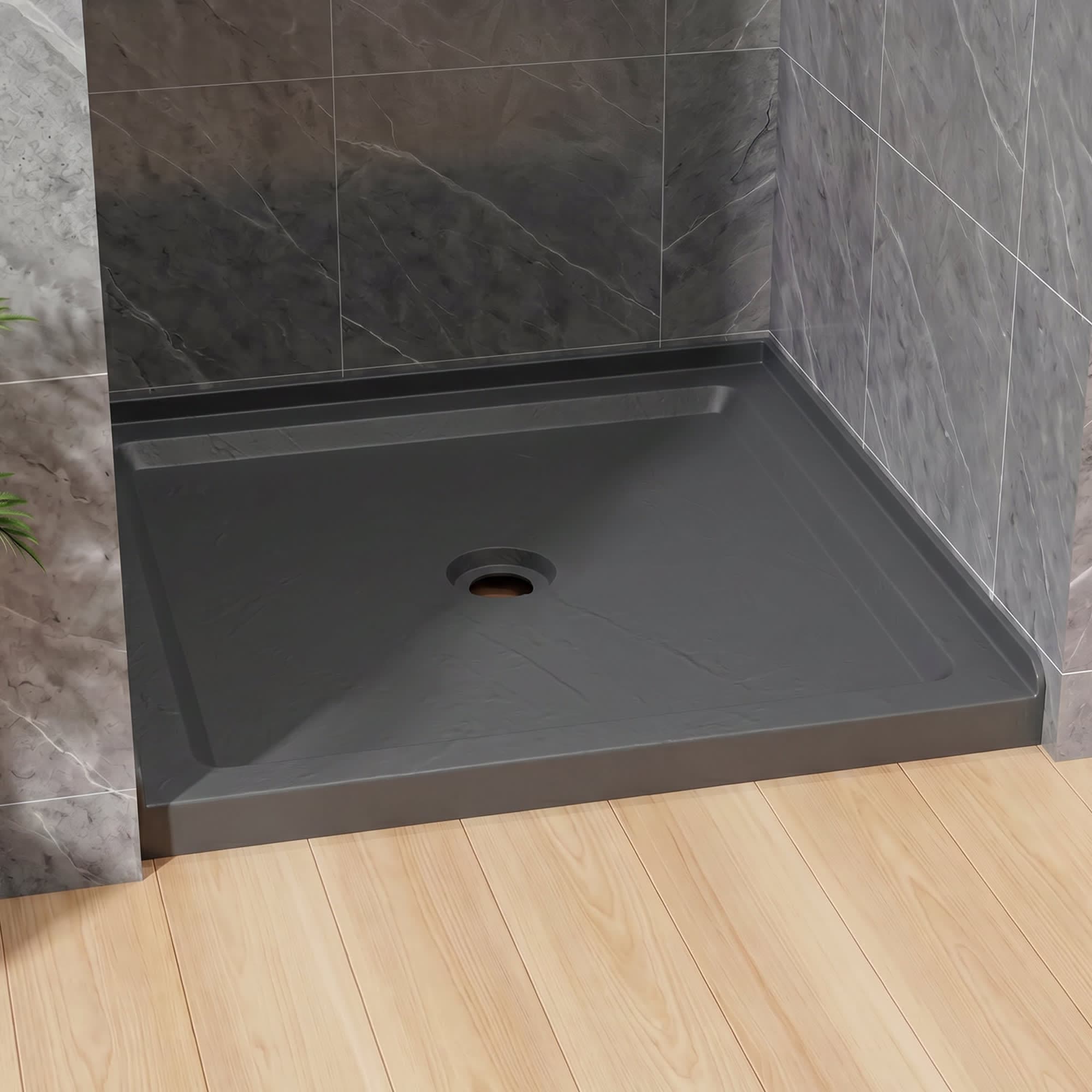 Vynxaria - 36-in x 36-in x 3.54-in Black ABS Square Shower Base with Center Drain