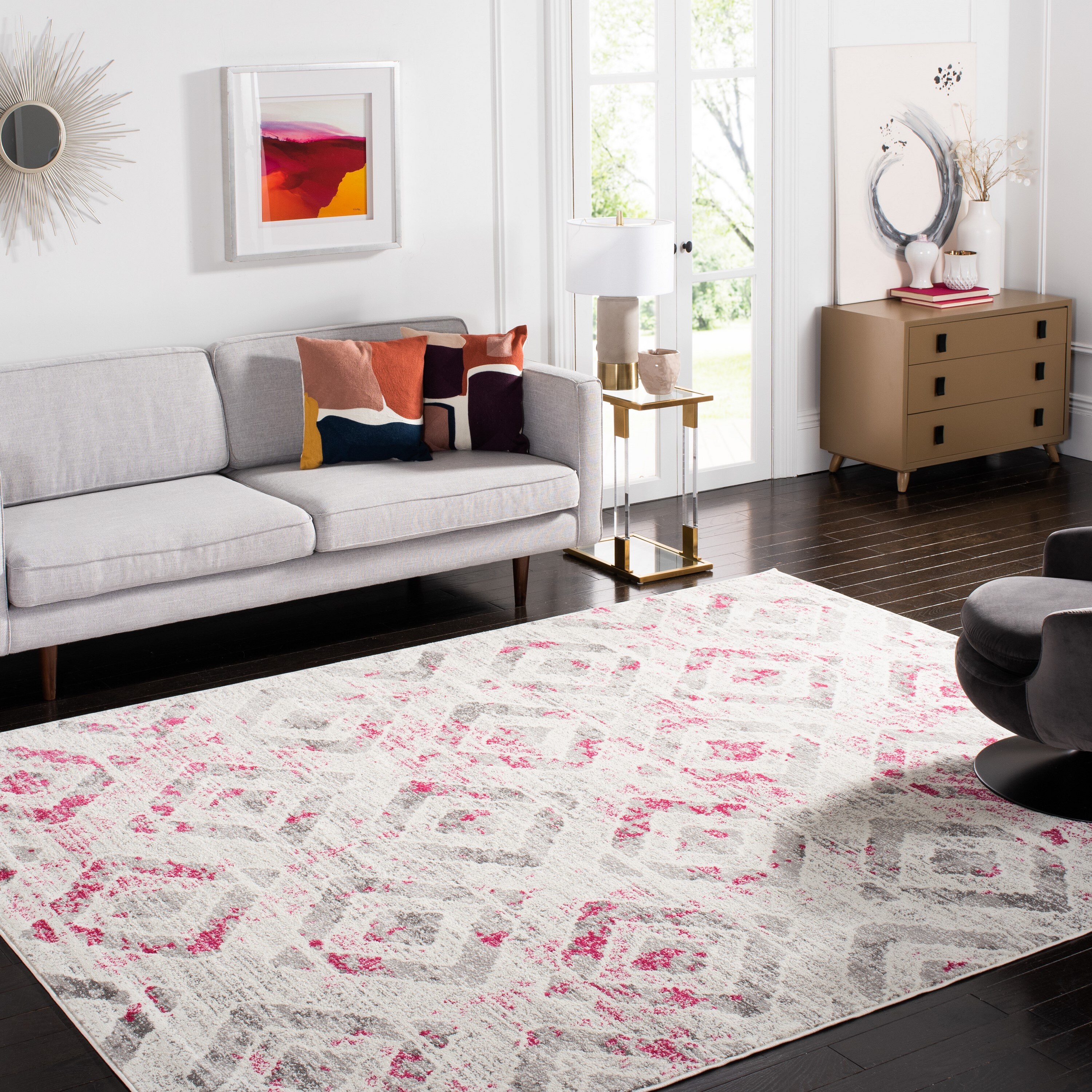 Safavieh SKY190F-8 Skyler Kalisi 8 x 10 (ft) Loomed Polypropylene Ivory/Pink Rectangular Indoor Distressed/Overdyed Area rug