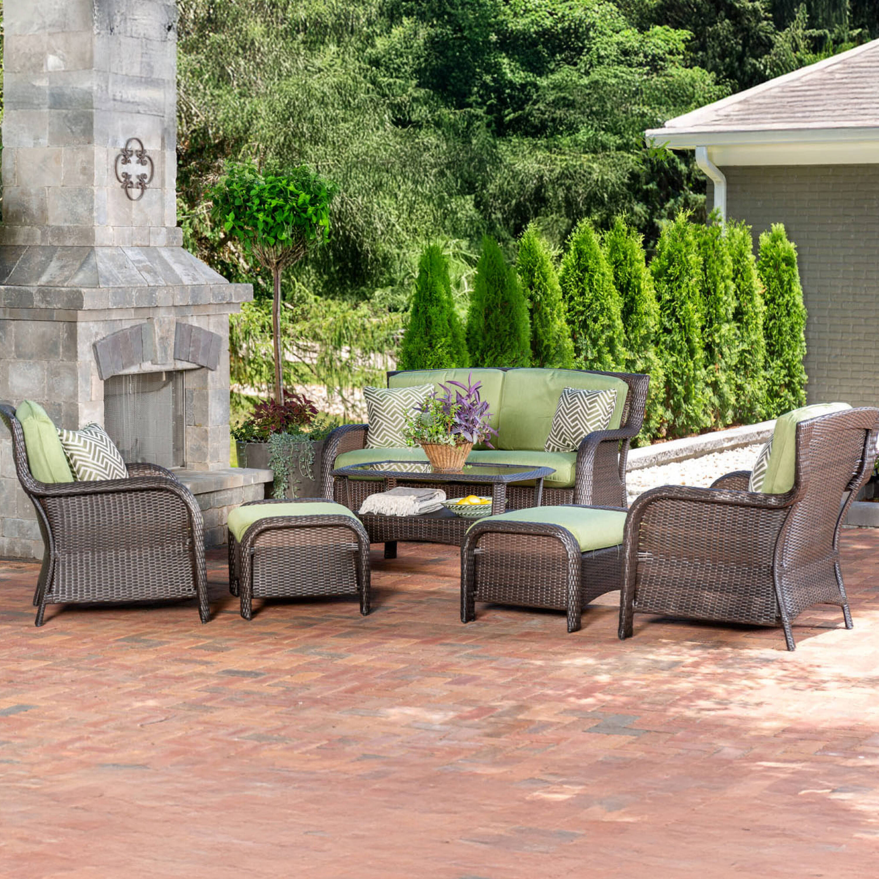 Hanover STRATHMERE6PC Strathmere 6 -Piece Wicker Patio Conversation Set with Green Cushions