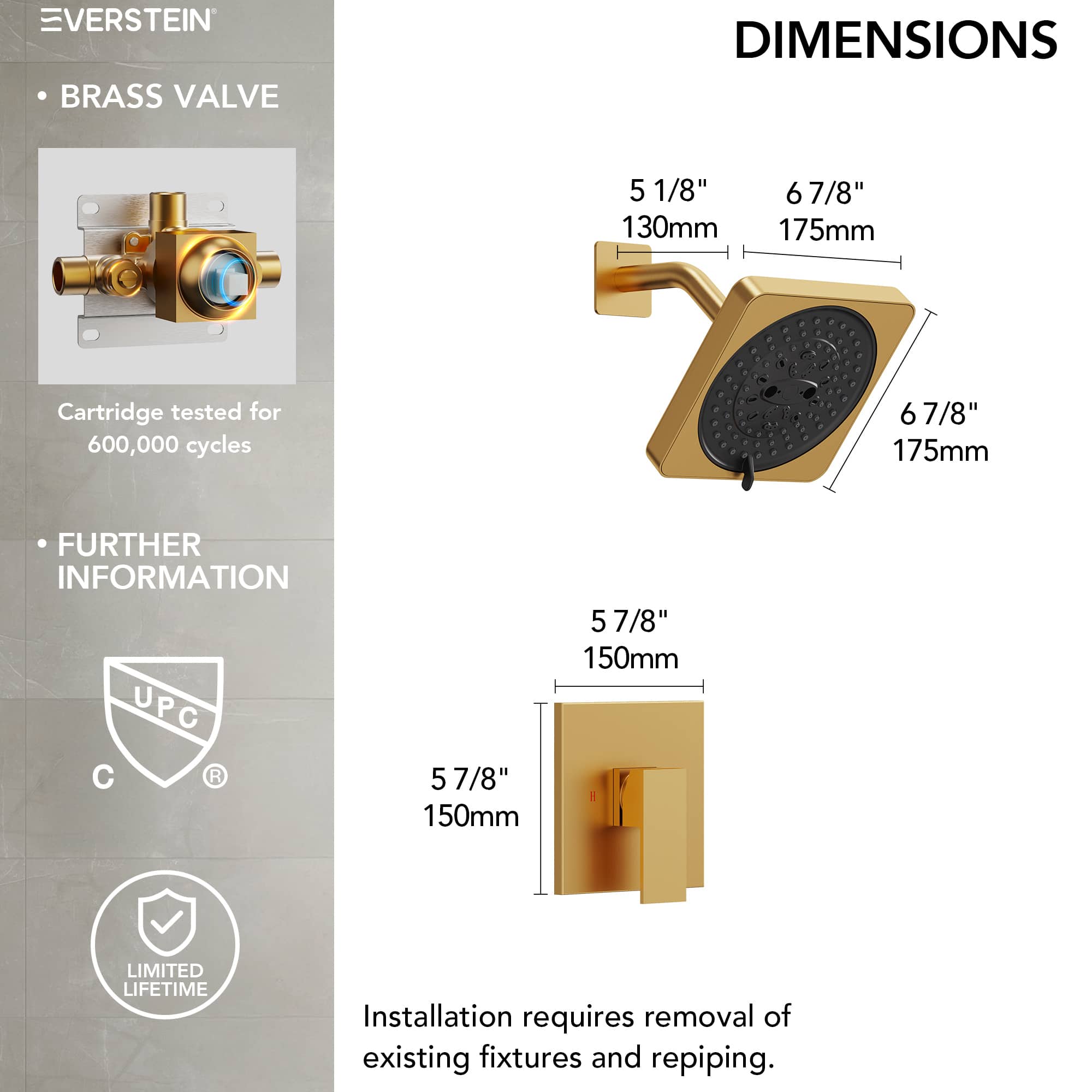 EVERSTEIN SFS-1130-GD Showerhead-Bar-Panels - View #12