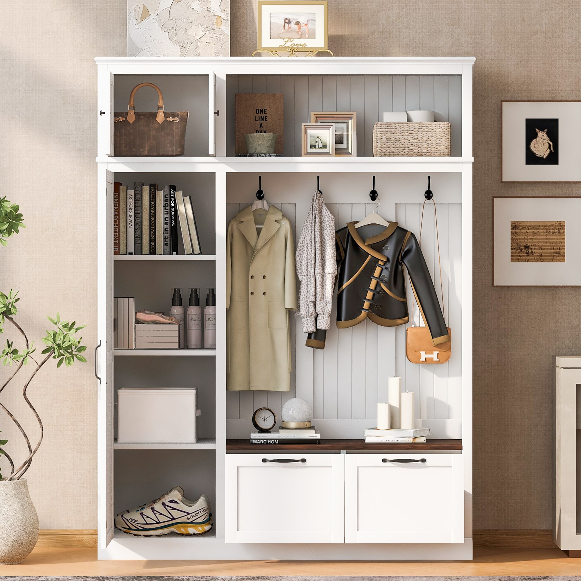 LOVMOR White 78.7in H x 59in W x 15.7in D Farmhouse Style Hall