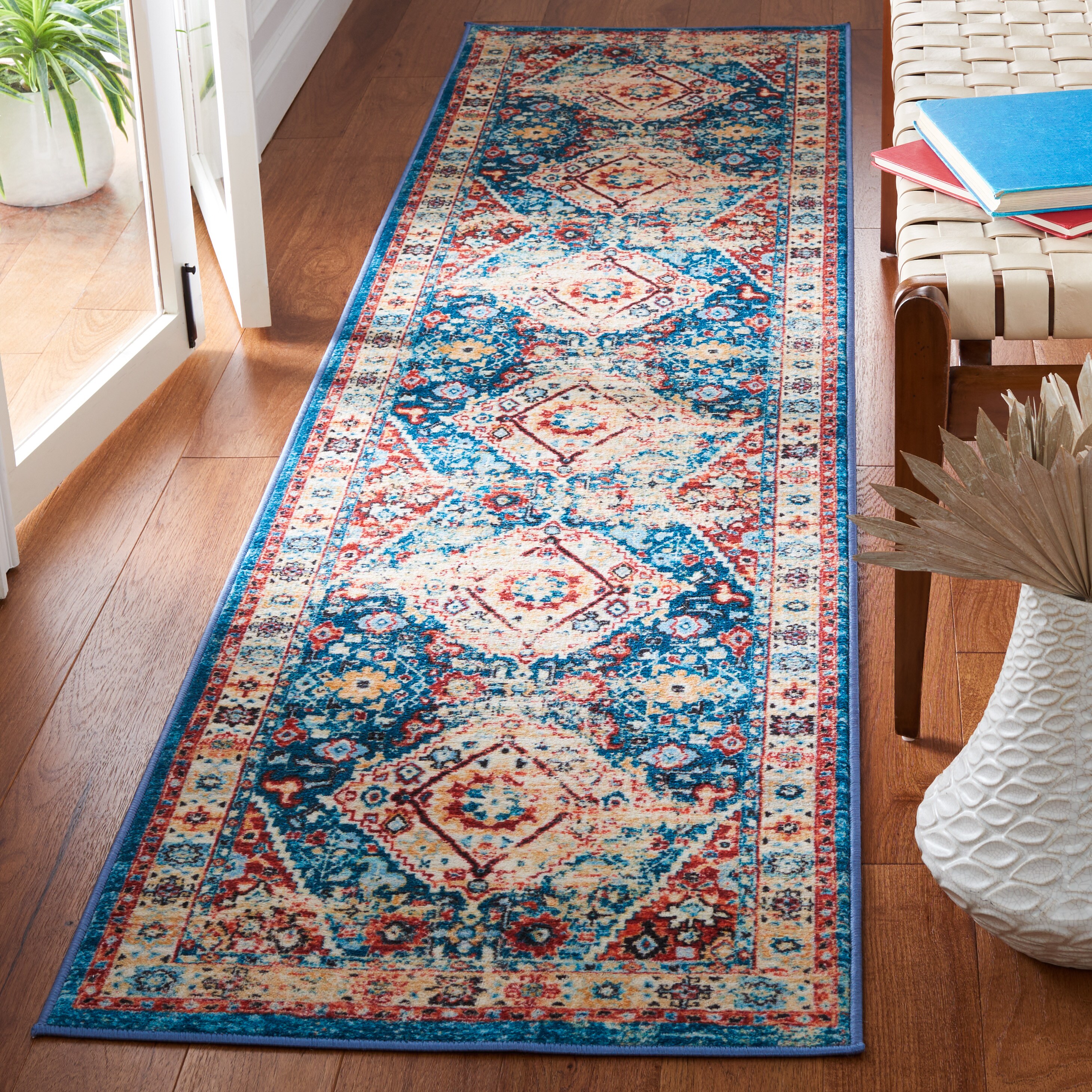 Safavieh RIV157M-29 Riviera 2 x 9 (ft) Loomed Polyester Blue/Gold Rectangular Indoor Border Machine washable Runner rug
