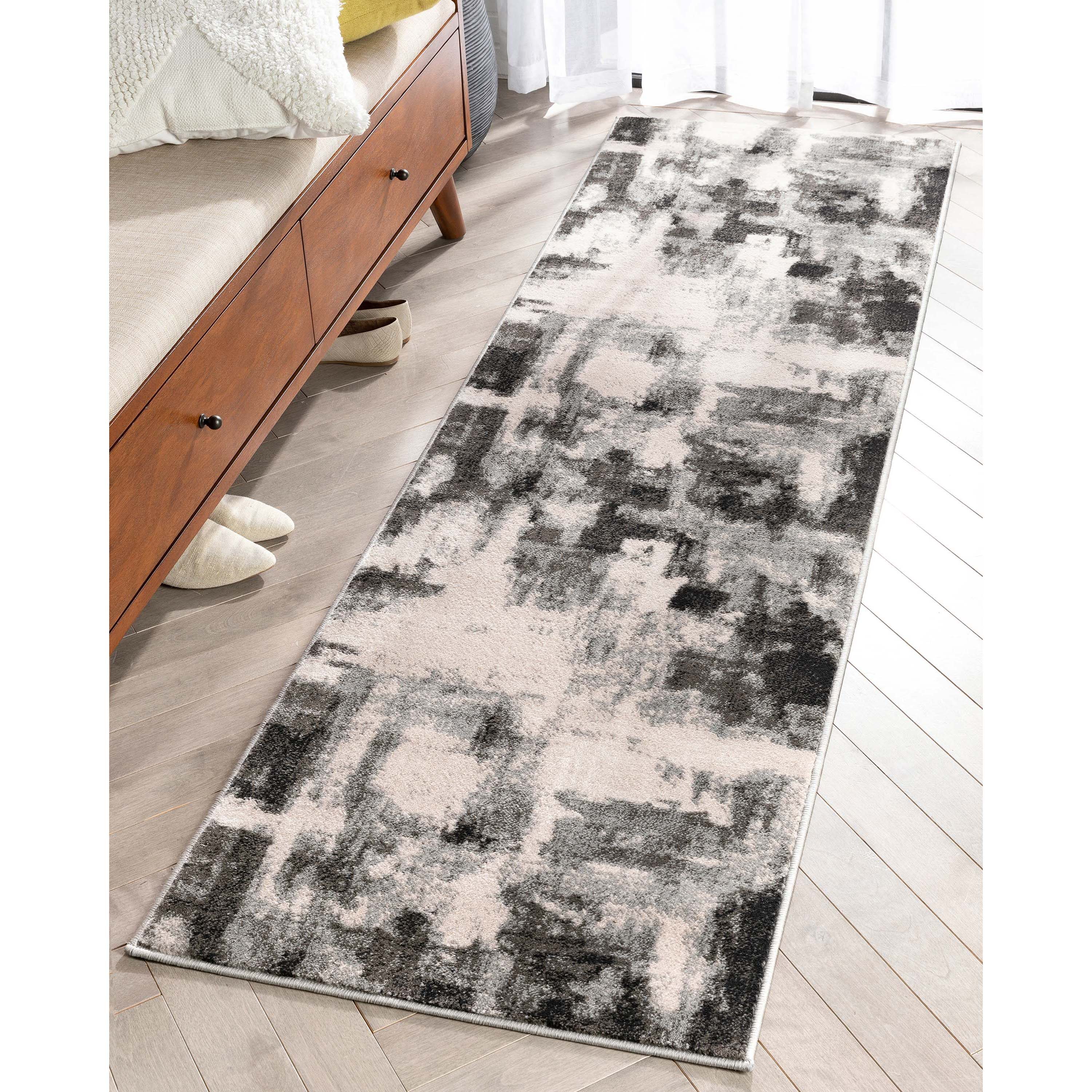 Well Woven 545572 Barclay 2 x 8 (ft) Loomed Polypropylene Grey Black Rectangular Indoor Abstract Mid-Century Modern Runner rug