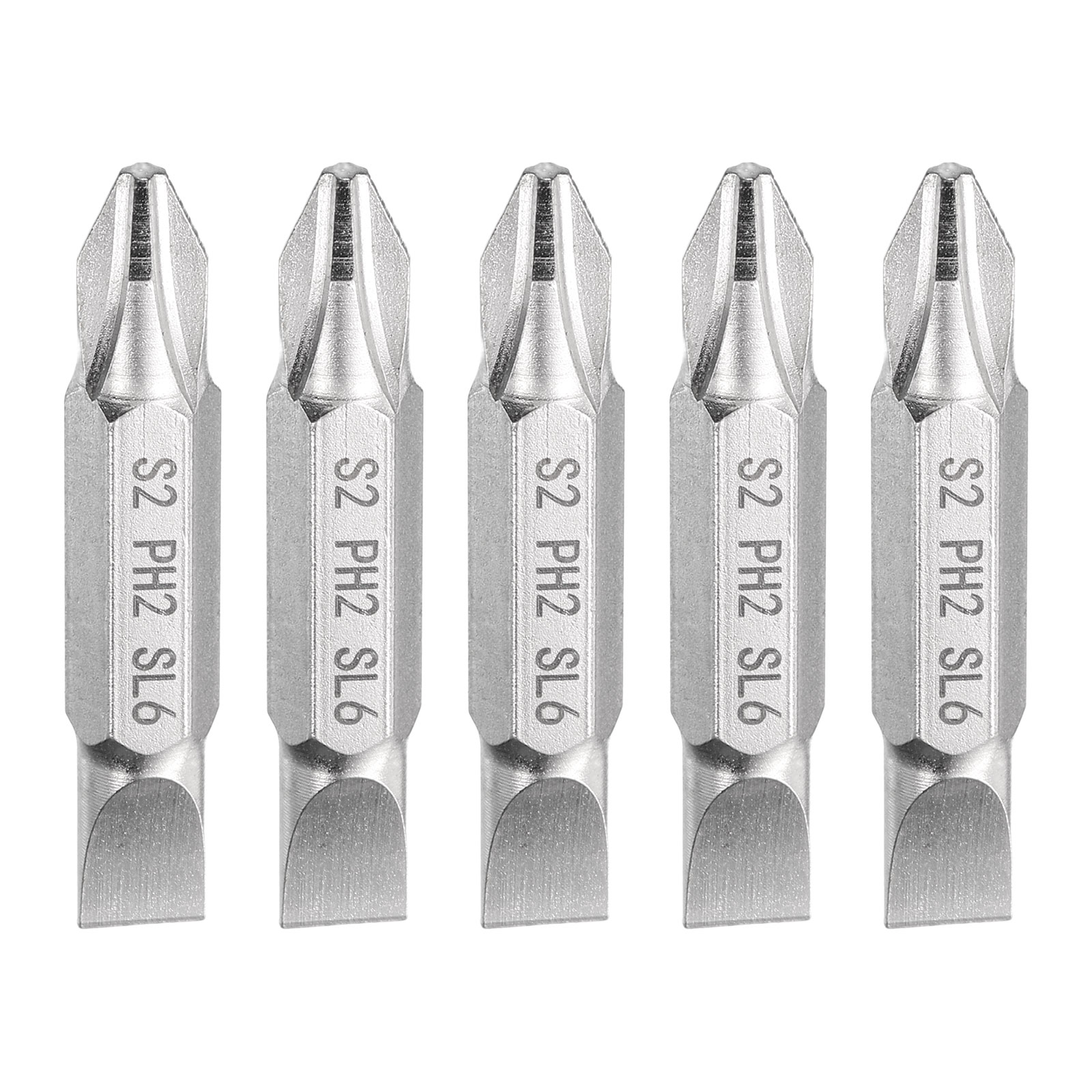 Harfington 5pcs Magnetic Double Ended Screwdriver Bit PH2/SL6 1.5 Inch Length 1/4 Inch Hex Shank S2 Steel Phillips Cross Slotted Flat Screw Driver Bit Silver #S26030900UX3172