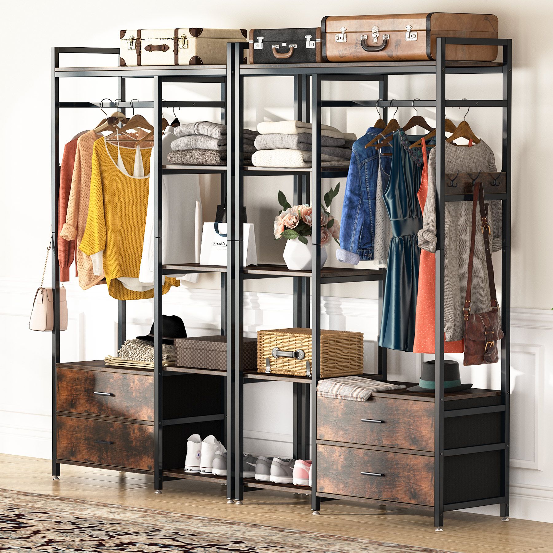 Tribesigns 15.74-in W x 27.55-in D x 69.29-in H Rustic Brown Wood Closet Tower | HOGA-C0357