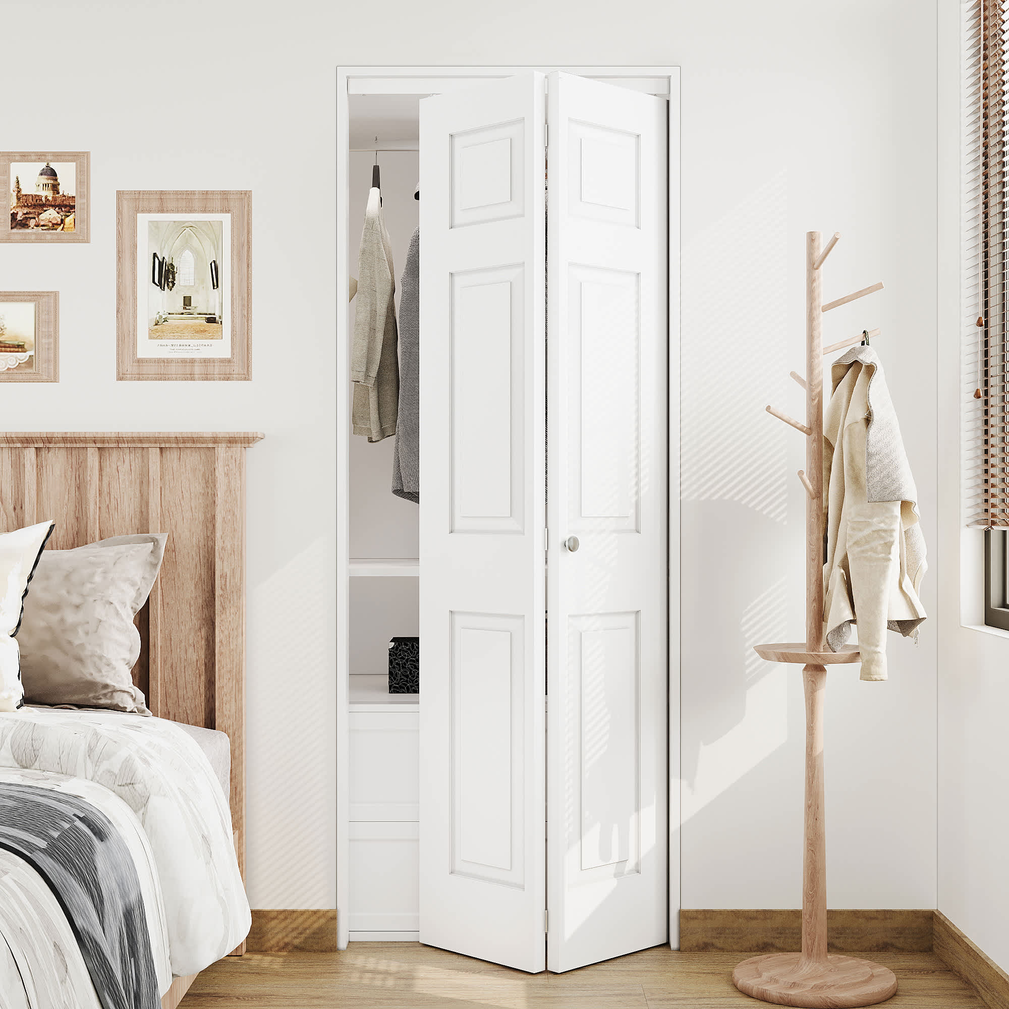 Ark Design 6 Paneled Bi-Fold Doors Tempered Folding Door Hollow MDF Closet Door Prefinished Surface Pre-Drilled Holes 30-in  x 80-in