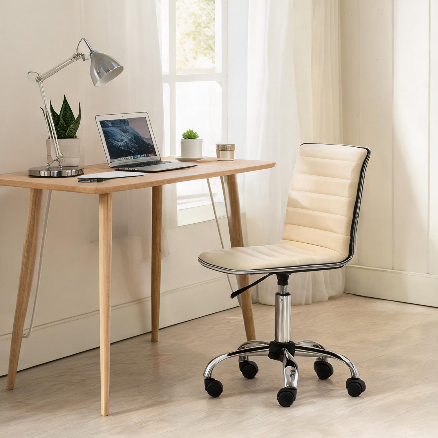 Naturefalls Beige Faux Leather Office Chairs 23.6 x 22.8 x 32 in