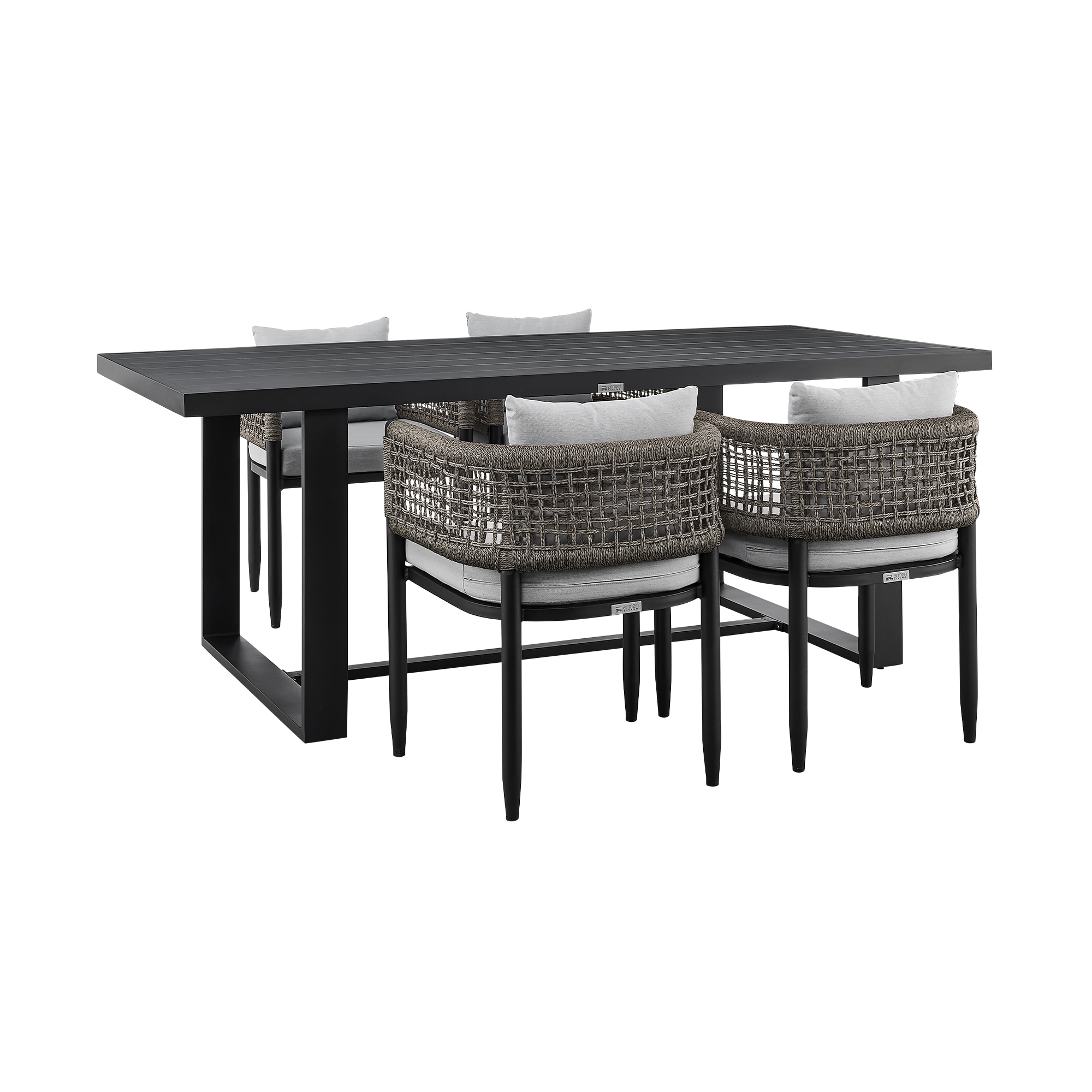 Armen Living SETODAL5BLDKGRY 5 -Piece Gray Patio Dining Set Aluminum Rectangle Table with 4 Gray Cushions Stationary Chairs