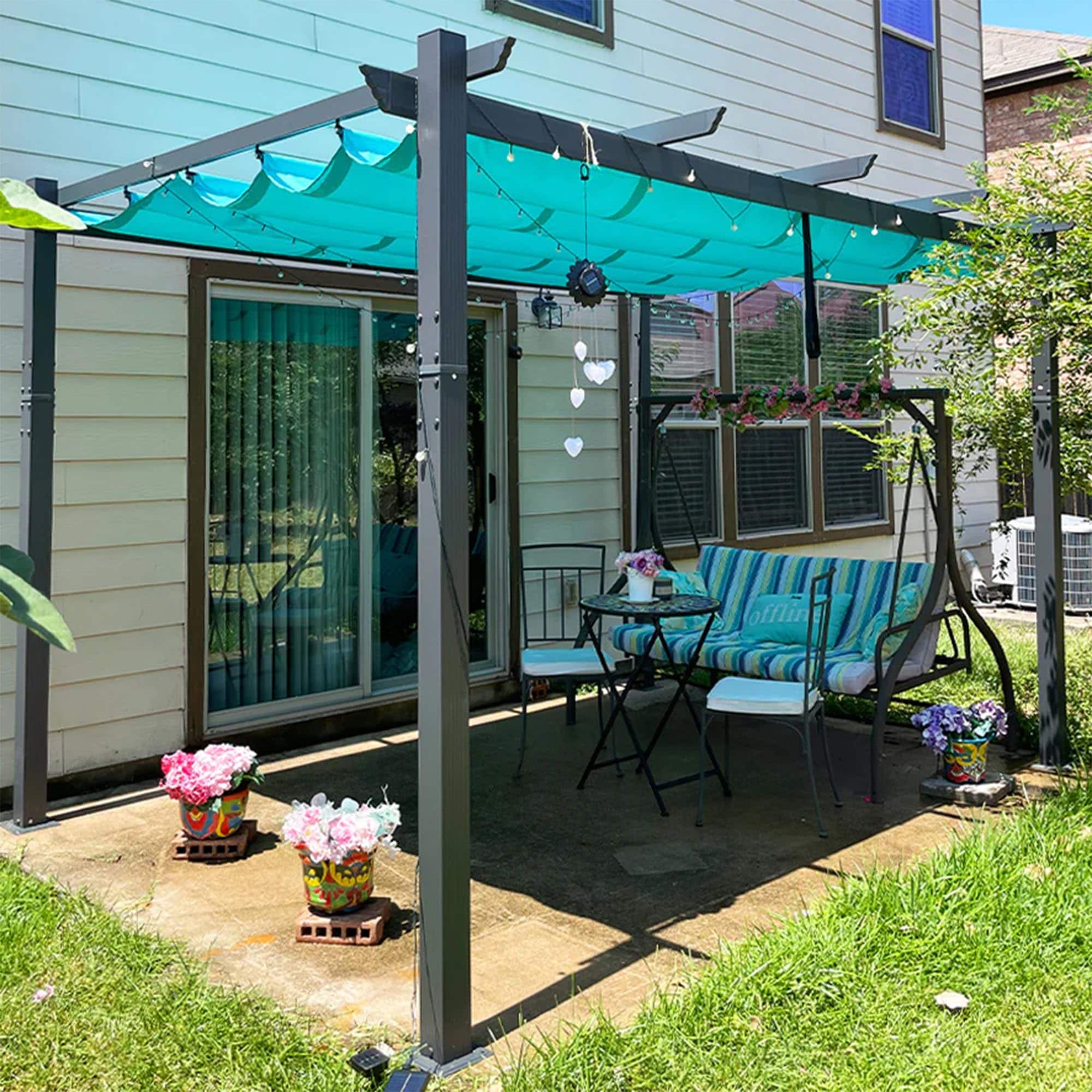 PURPLE LEAF LSMPG1012-BL Home and Garden 10-ft W x 12-ft L x 8-ft H Turquoise Blue Metal Freestanding Pergola with Canopy