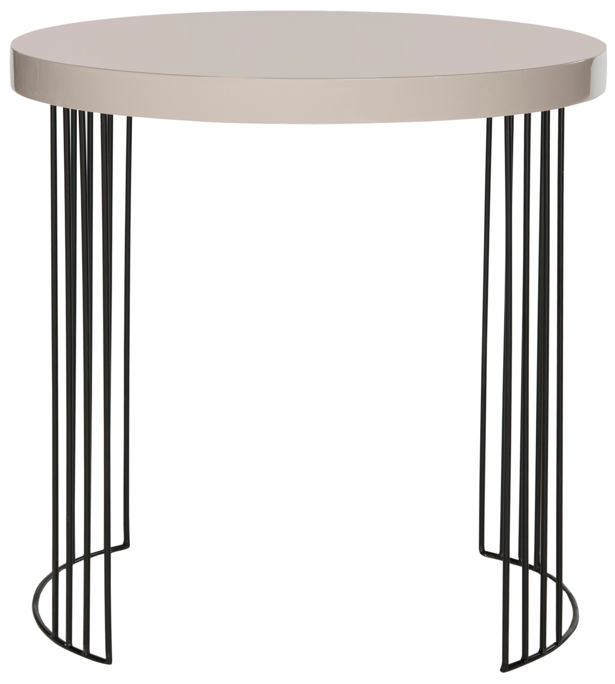22" Beige and Black Round Wood Metal Side Table