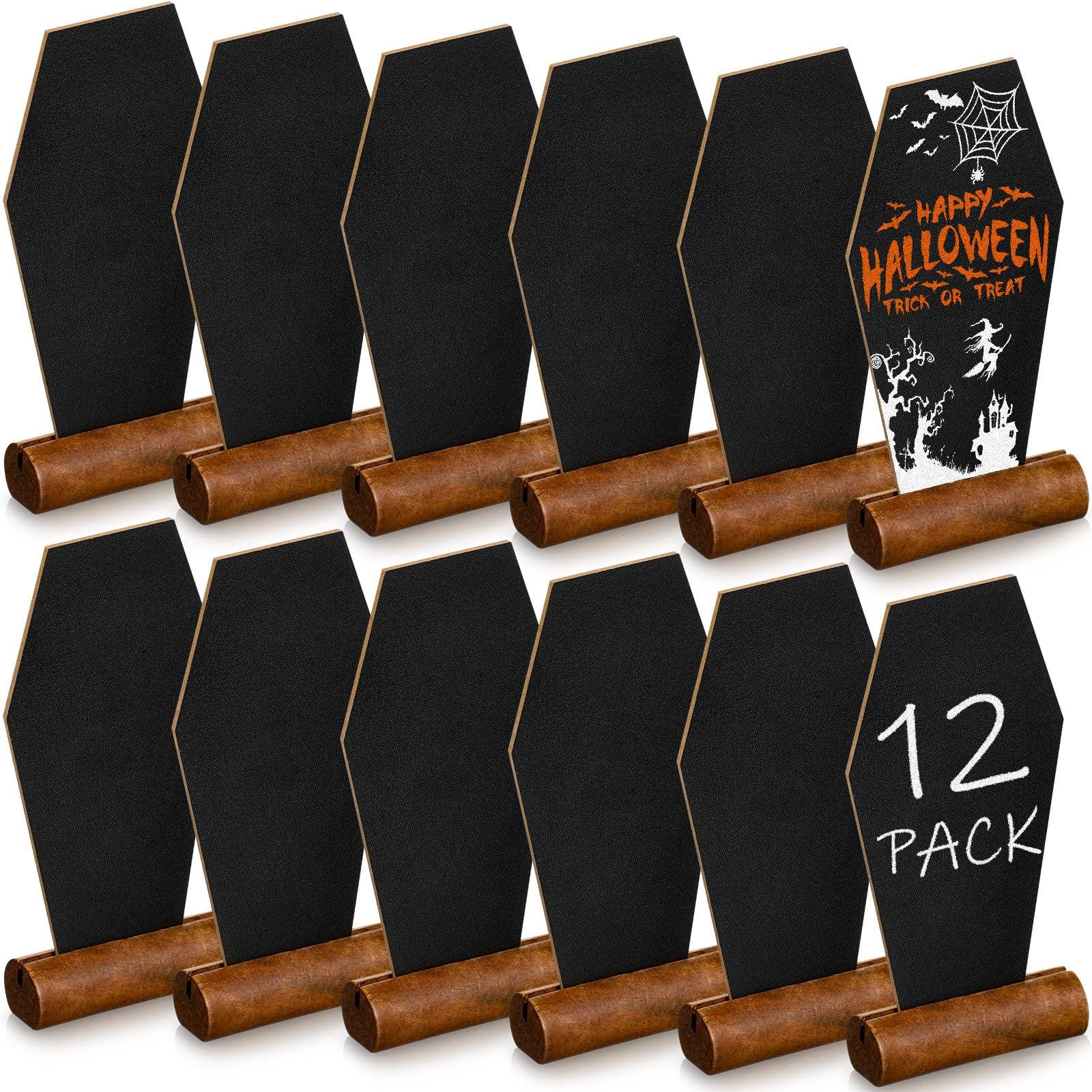 Phyfalip Coffin Shaped Wooden Mini Chalkboard Signs with Stands 12 Pack ...