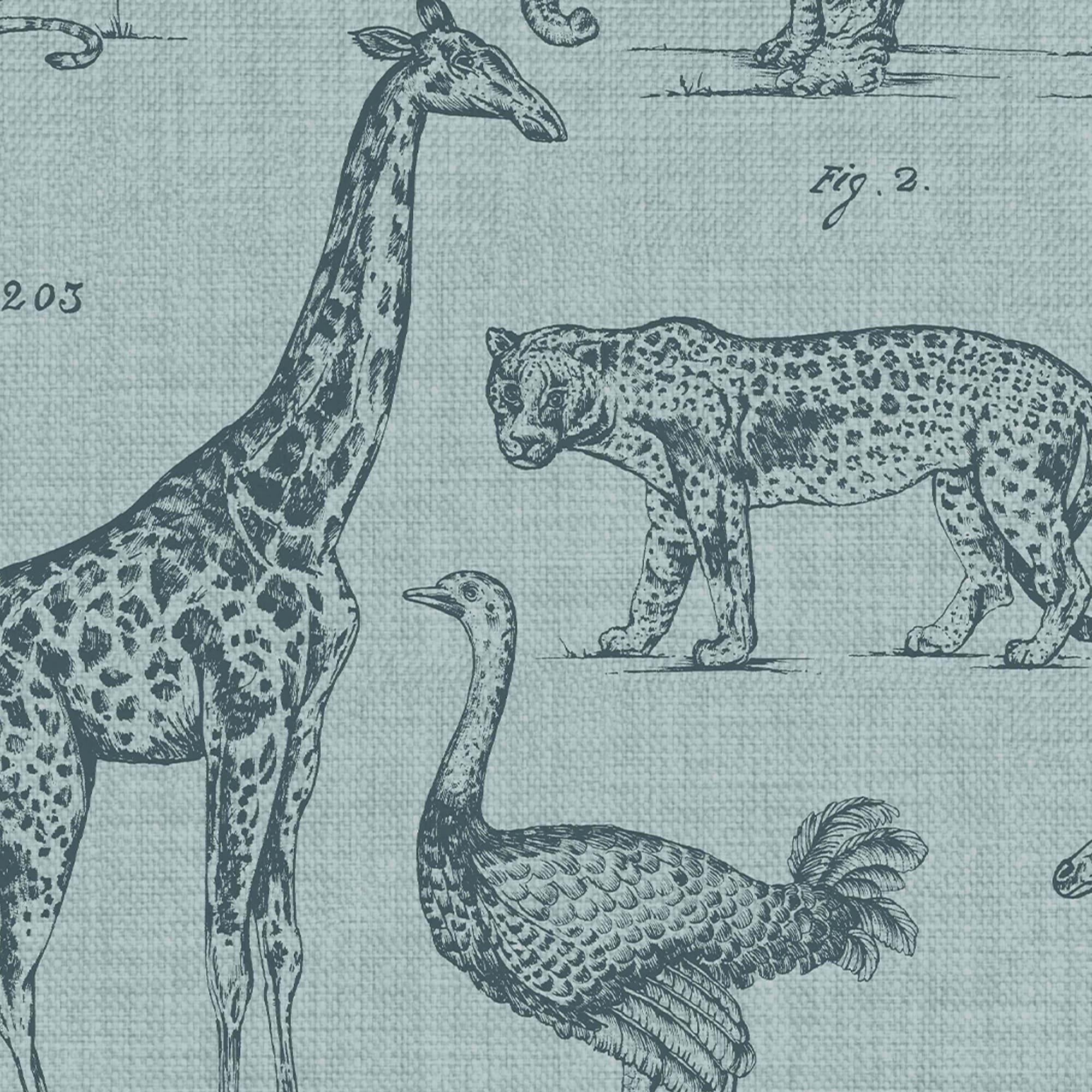 Blue Non-woven Animal Print Removable Wallpaper Roll
