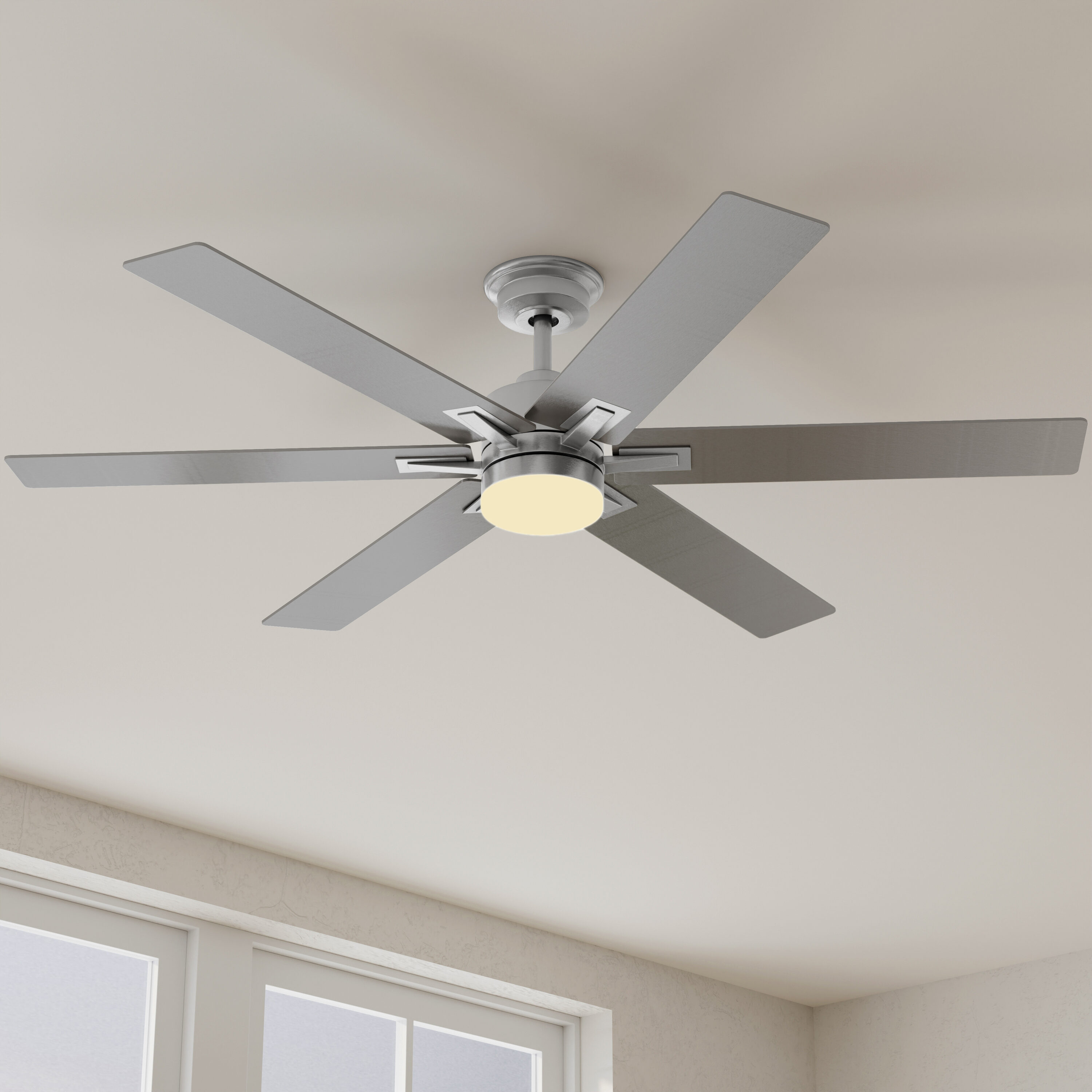 Progress Lighting P250103-009-CS Dallam 60-in Integrated LED Brushed Nickel with Silver and Dark Cherry Blades Ceiling Fan With Light - Remote Included ( 6 -Blade )