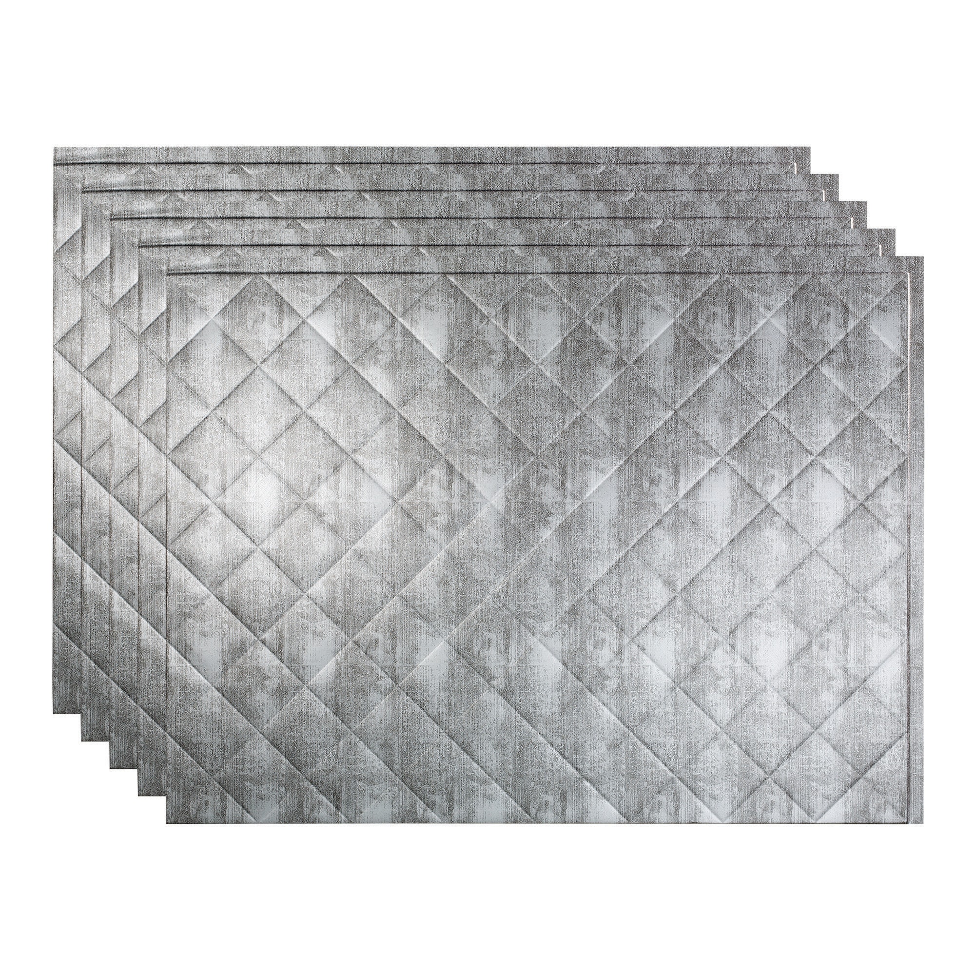 Fasade PB5421 Quilted 18.25-in x 24.25-in Vinyl Crosshatch Silver Backsplash Panels 5.0 -Pack