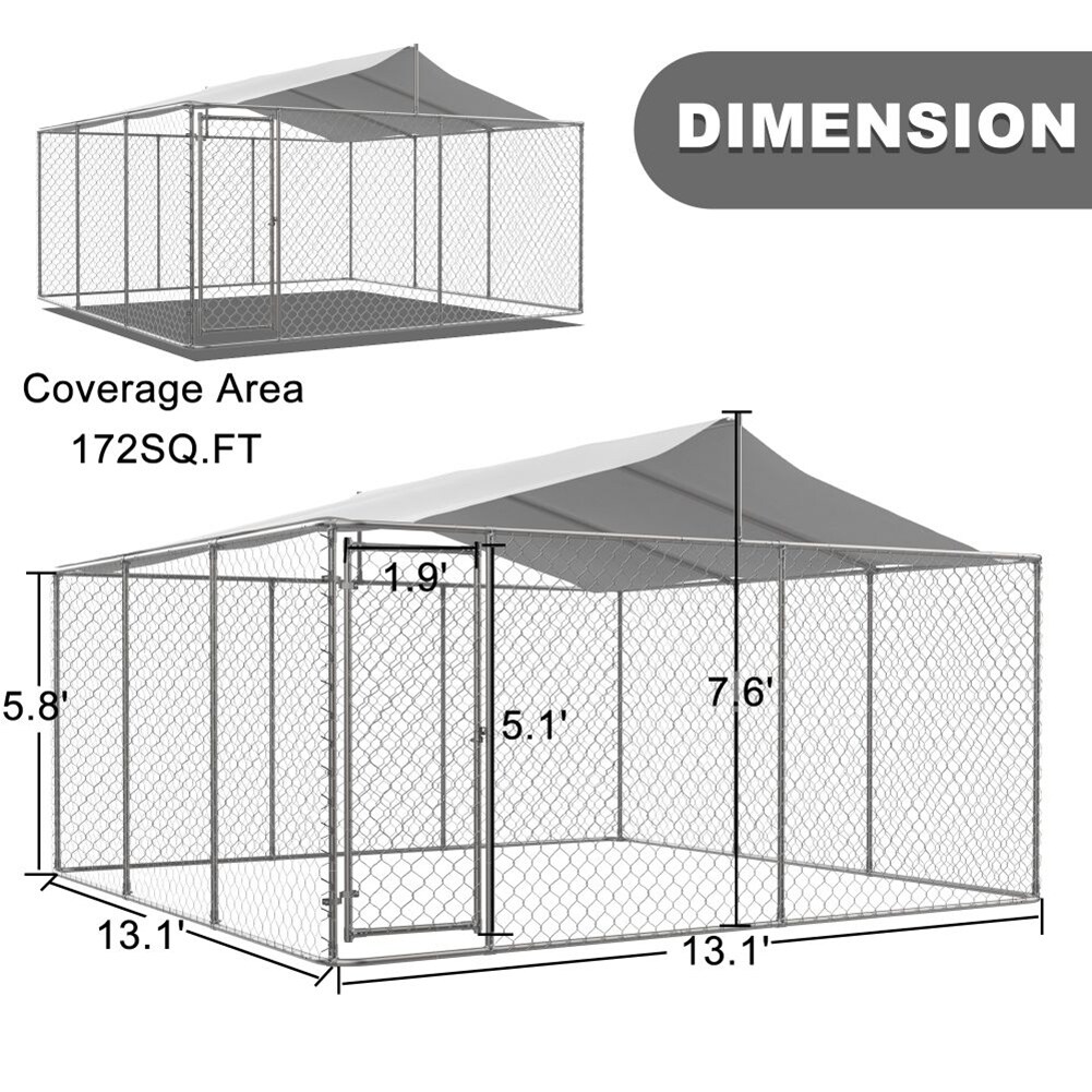Kahomvis Xx-large (91+-lb) Wire Dog Kennel Roof Outdoor (13.1-ft L x 13.1-ft W x 7.6-ft H)