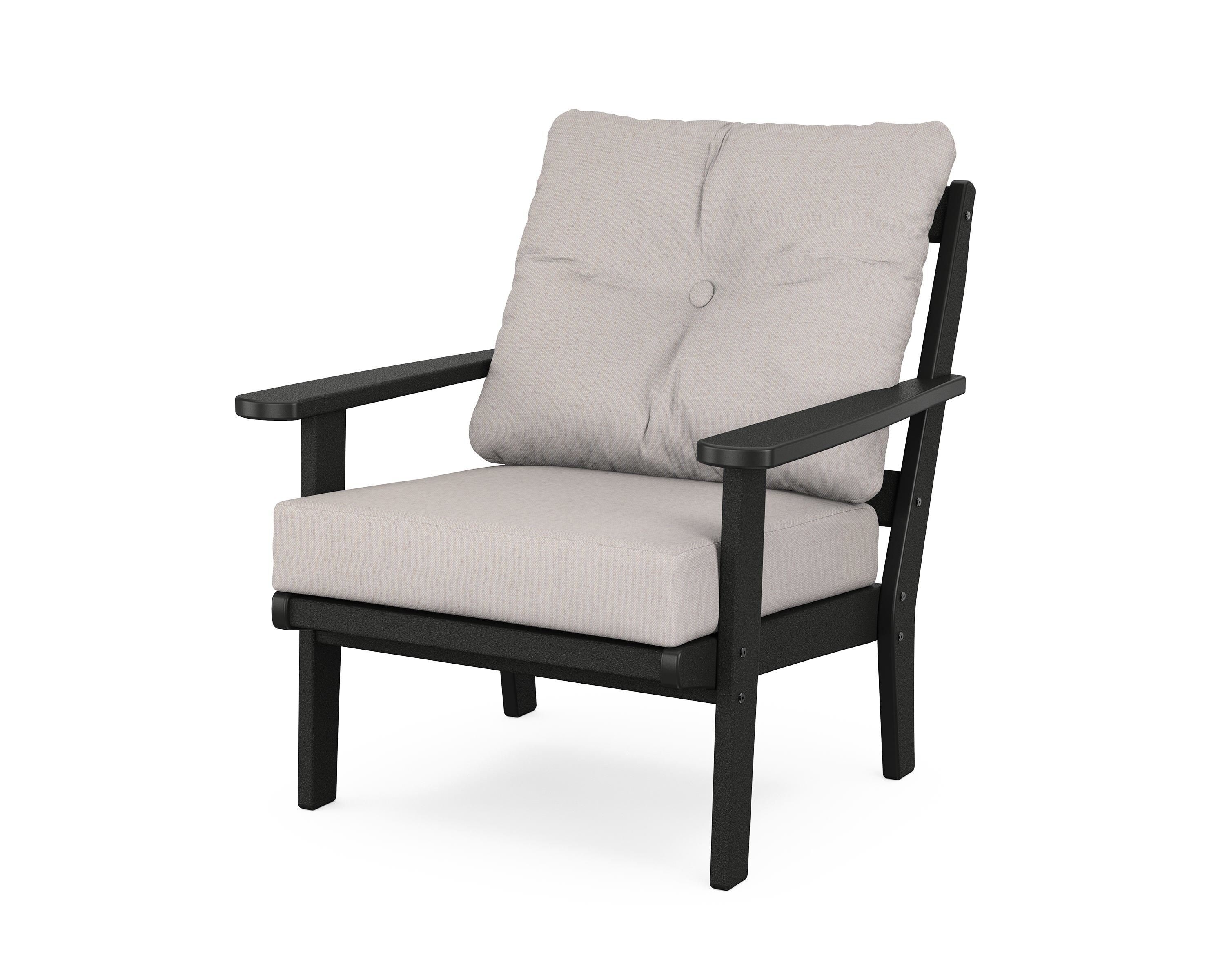 POLYWOOD 4441-BL145999 Mission Black Plastic Frame Stationary Conversation Chair with Tan Slat Seat