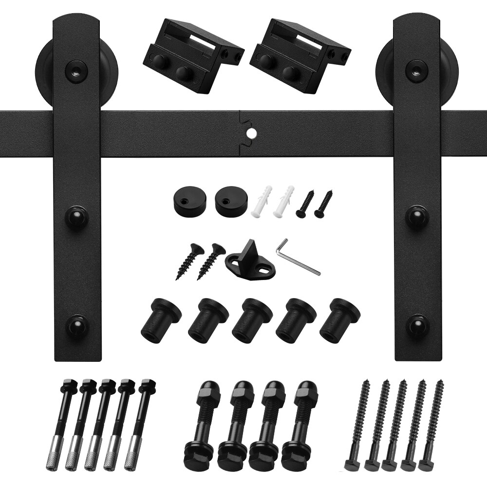 Clihome 96-in Matte Black Interior/Exterior Straight Barn Door Kit in ...