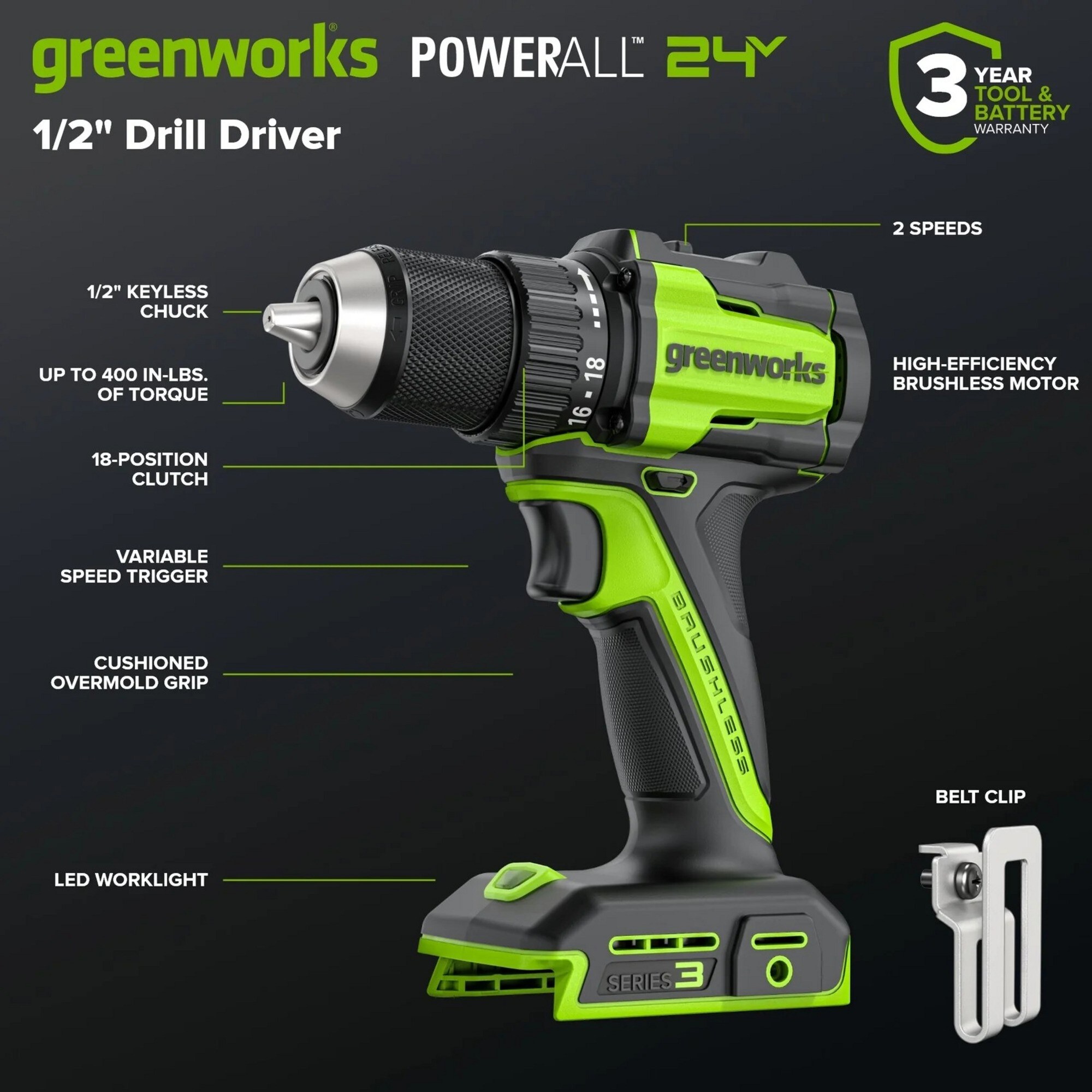 Greenworks 24-volt 2 -Tool Brushless Power Tool Combo Kit with