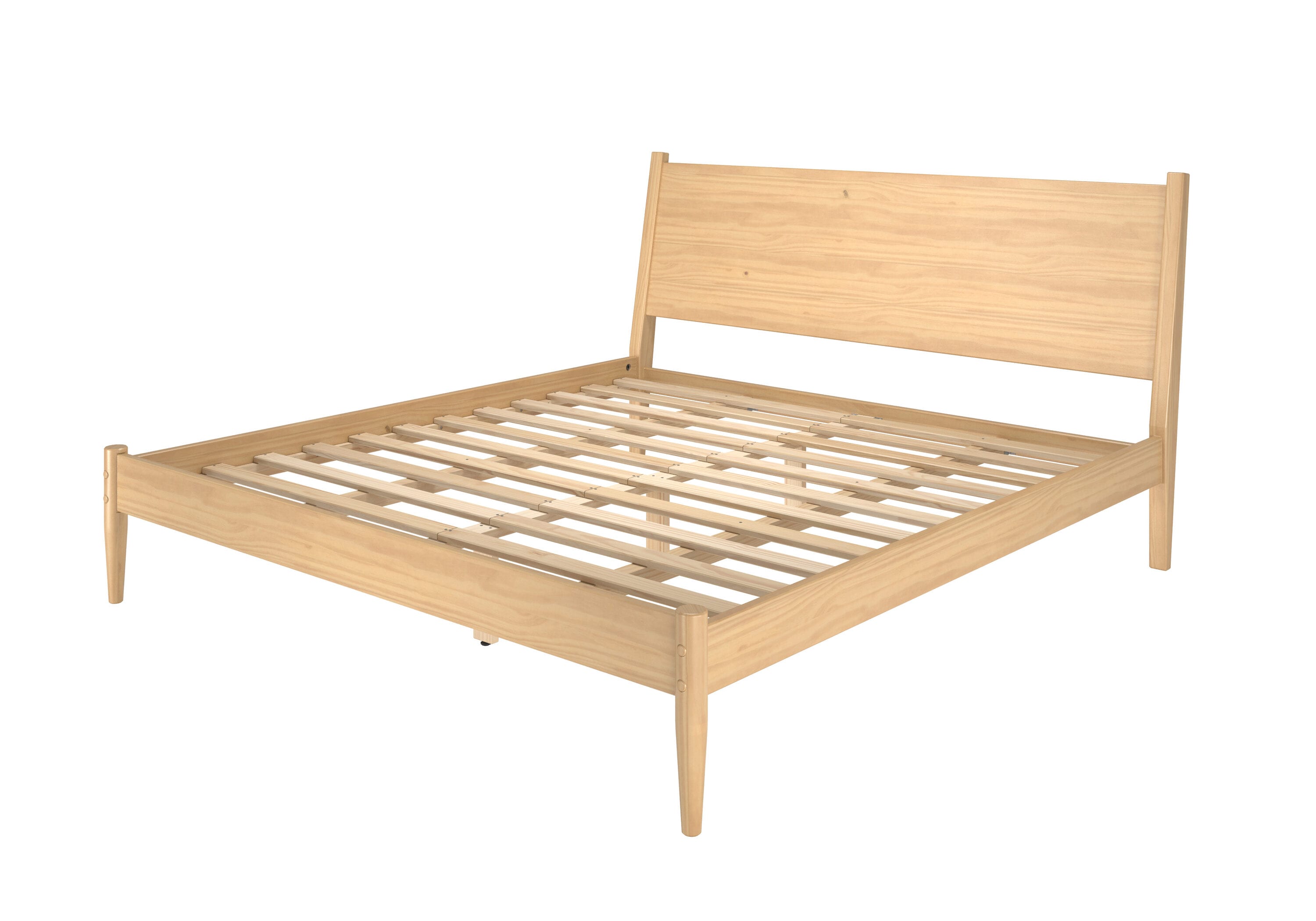 Scandinavian Oak Full Panel Mid-Century Modern Bed with Pine Frame