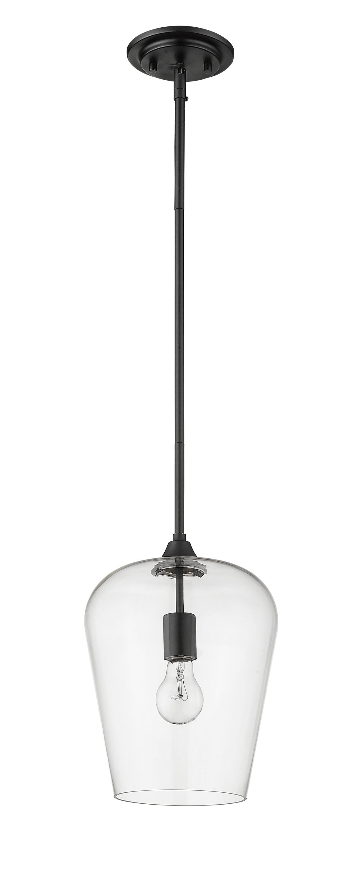 Sleek Matte Black 12'' Modern Single-Light Pendant with Clear Glass Shade
