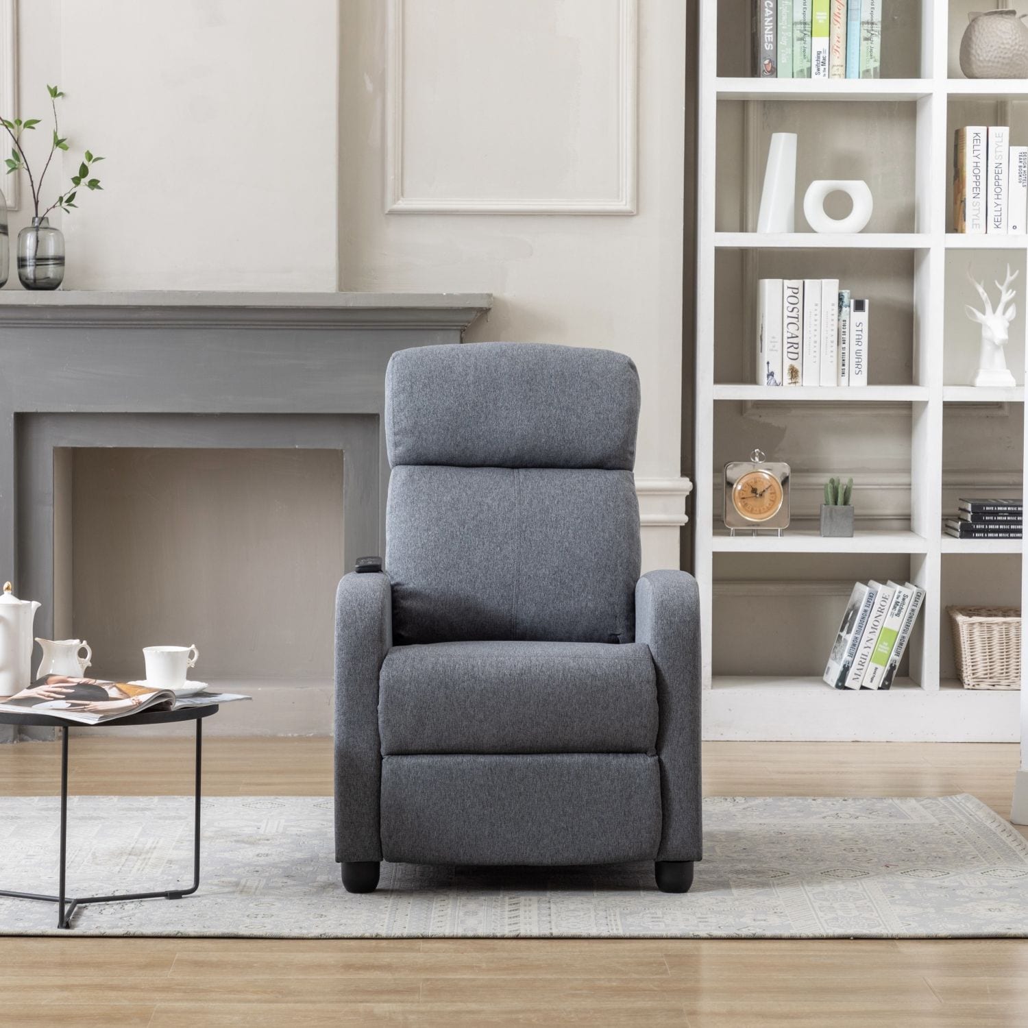 JASMODER W50177112 Grey Upholstered Tufted Recliner with Lift Assistance