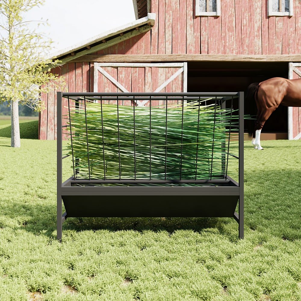 Homsee - WIAWG Heavy-Duty Livestock Feeder Black Hay and Grain Feeder for Goats and Horses with L...