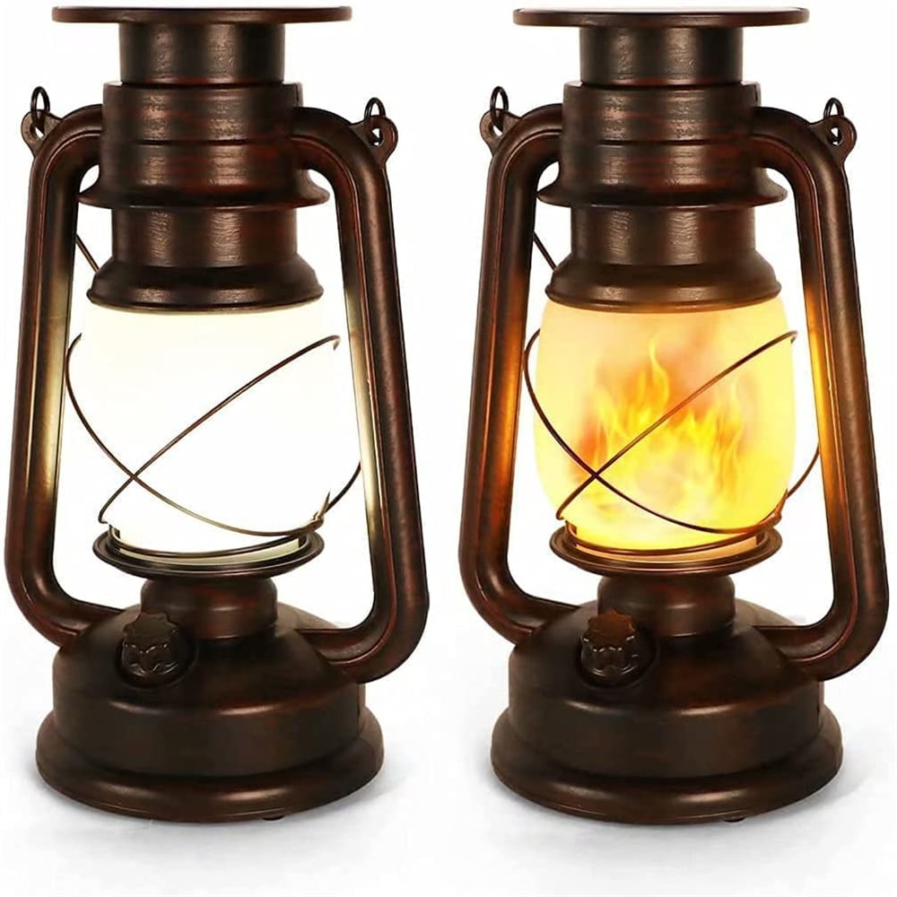 Set of 2 Vintage Style Decorative Lantern Plastic Battery Powered Glass  Lights