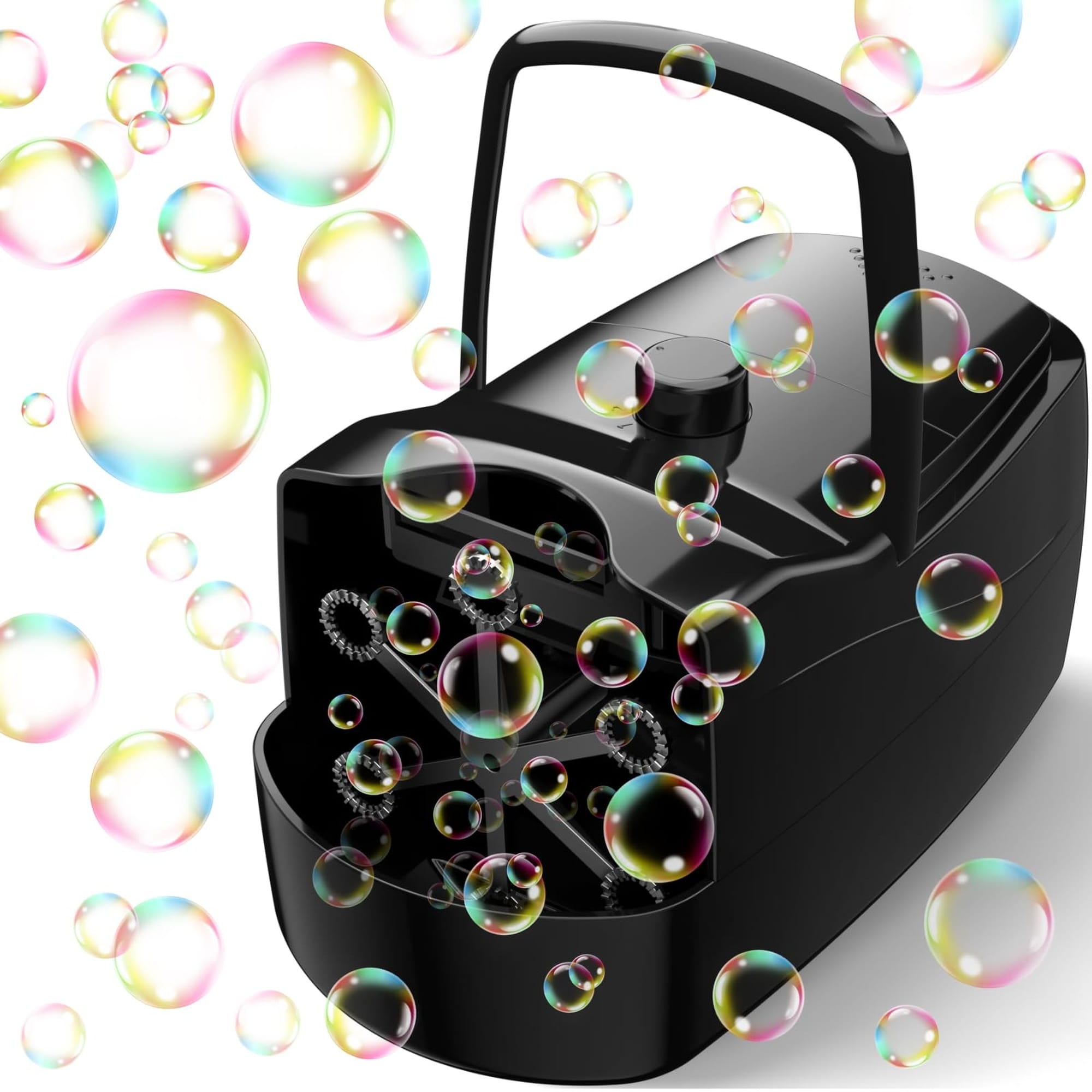 Wudkey Black ABS Automatic Bubble Machine with 6 Wands and Dual Speed Bubble Blower for Indoor Outdoor Parties