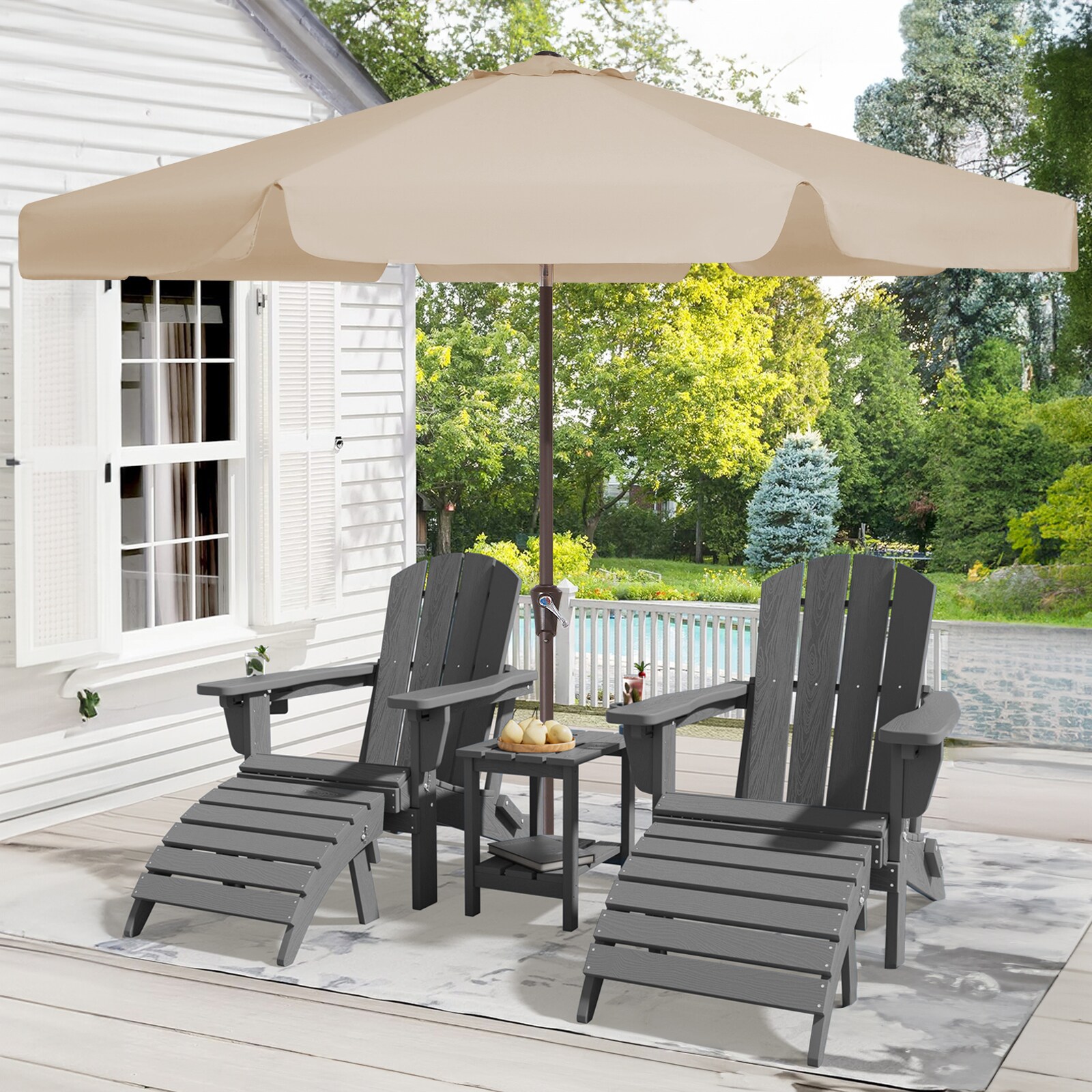 VOUA 11CBZZS-BR 10-ft Iron Beige Push-button Tilt Market Patio Umbrella