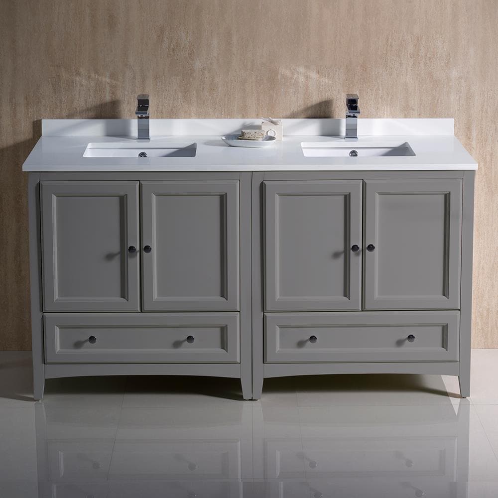 Oxford 60" Gray Quartz Stone Double Sink Freestanding Vanity