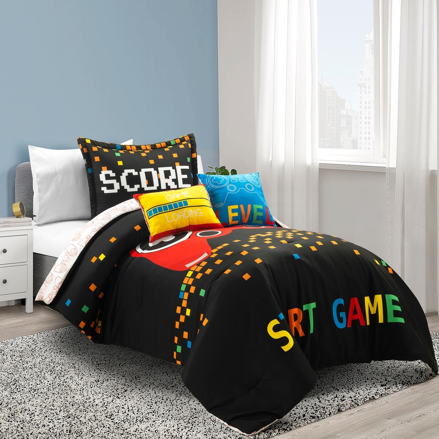 Black Reversible Twin Microfiber Kids' Comforter Set