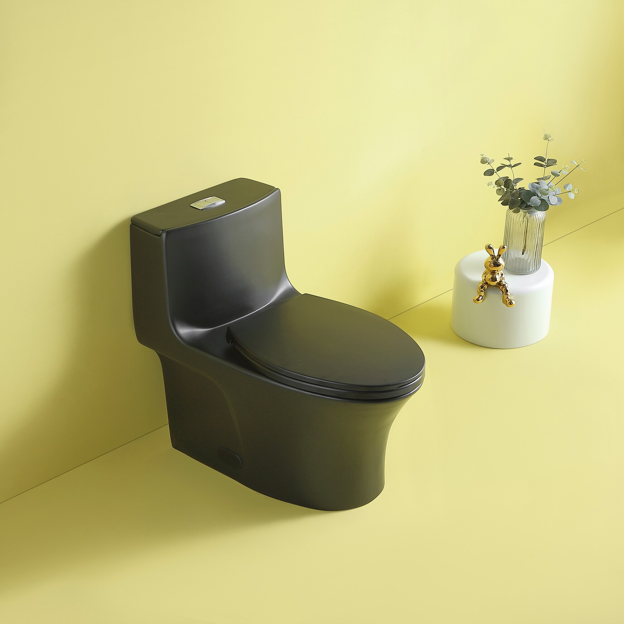 Modern 1-Piece 1.0/1.6 GPF Dual Flush Elongated Toilet in Black