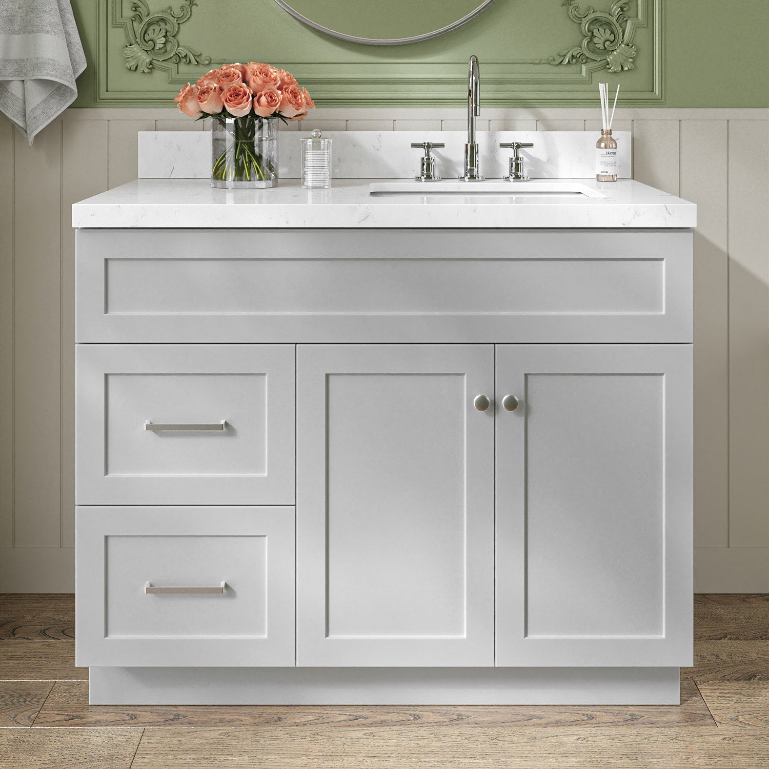 ARIEL F042SRCQRVOGRY Hamlet 42.25-in Gray Undermount Single Sink Bathroom Vanity with Carrara White Quartz Quartz Top
