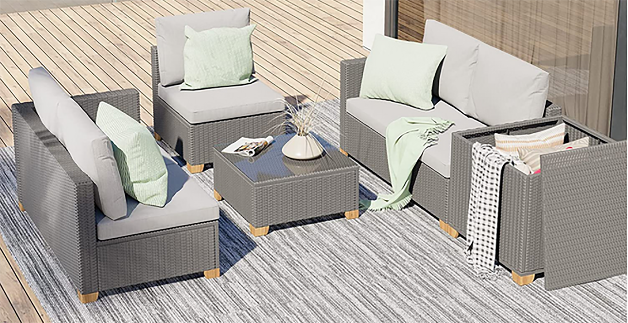 CASAINC ZY-37 Patio Conversation Set 5-Piece Rattan Patio Conversation Set with Gray Cushions