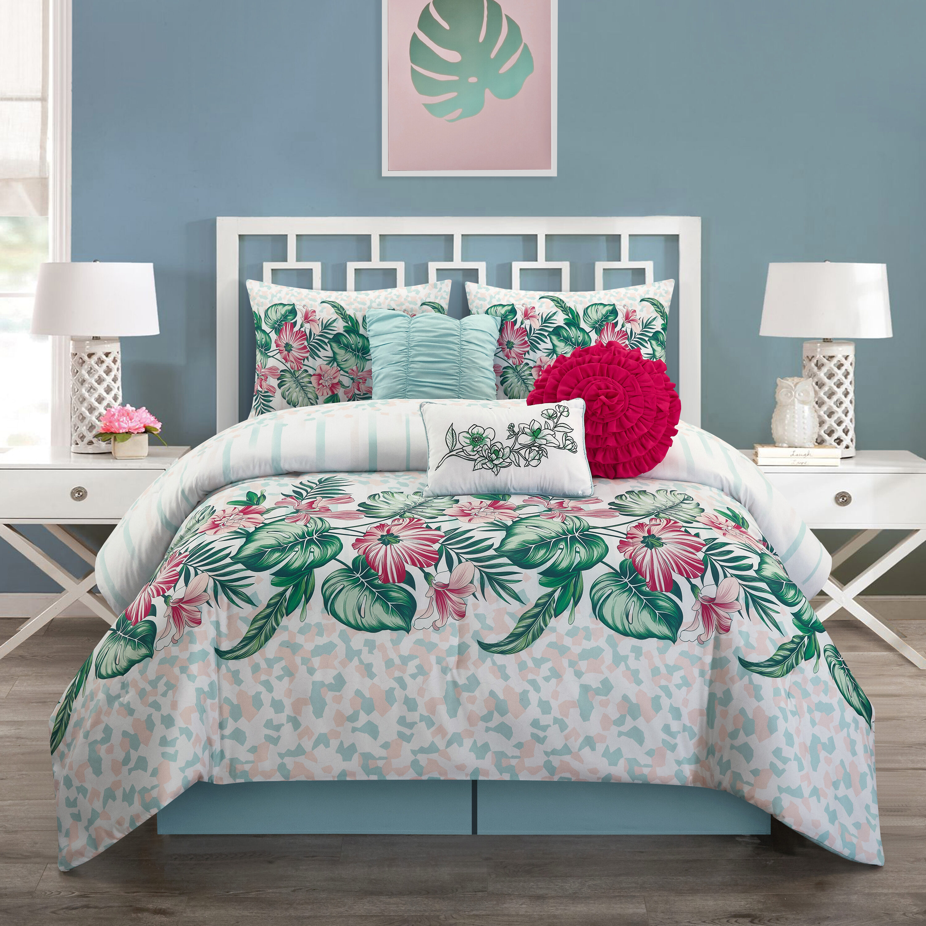 Nanshing 7 Piece Multi King Comforter Set Aelene7 K Aqua At