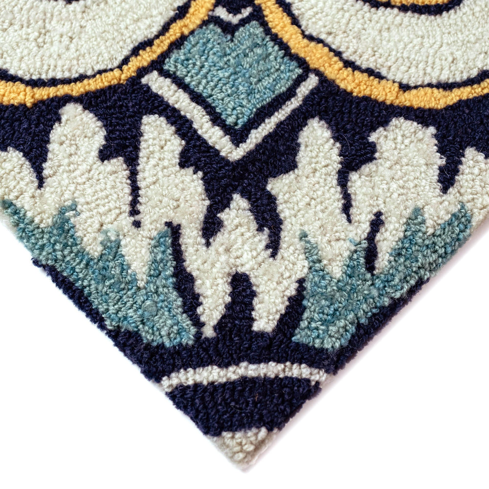 Blue Floral Tufted Rectangular Indoor/Outdoor Rug